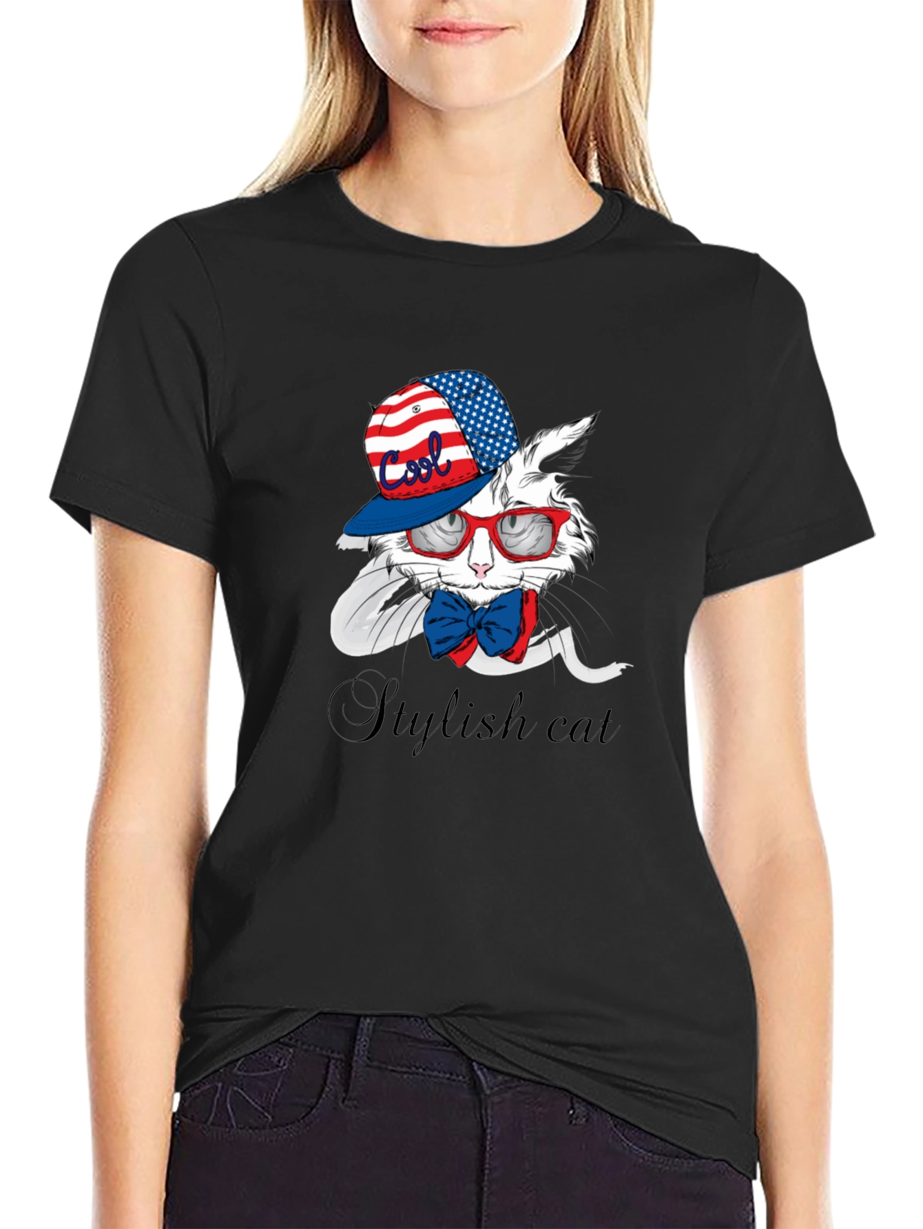 Cool Stylish Cat T-Shirt - Patriotic Design