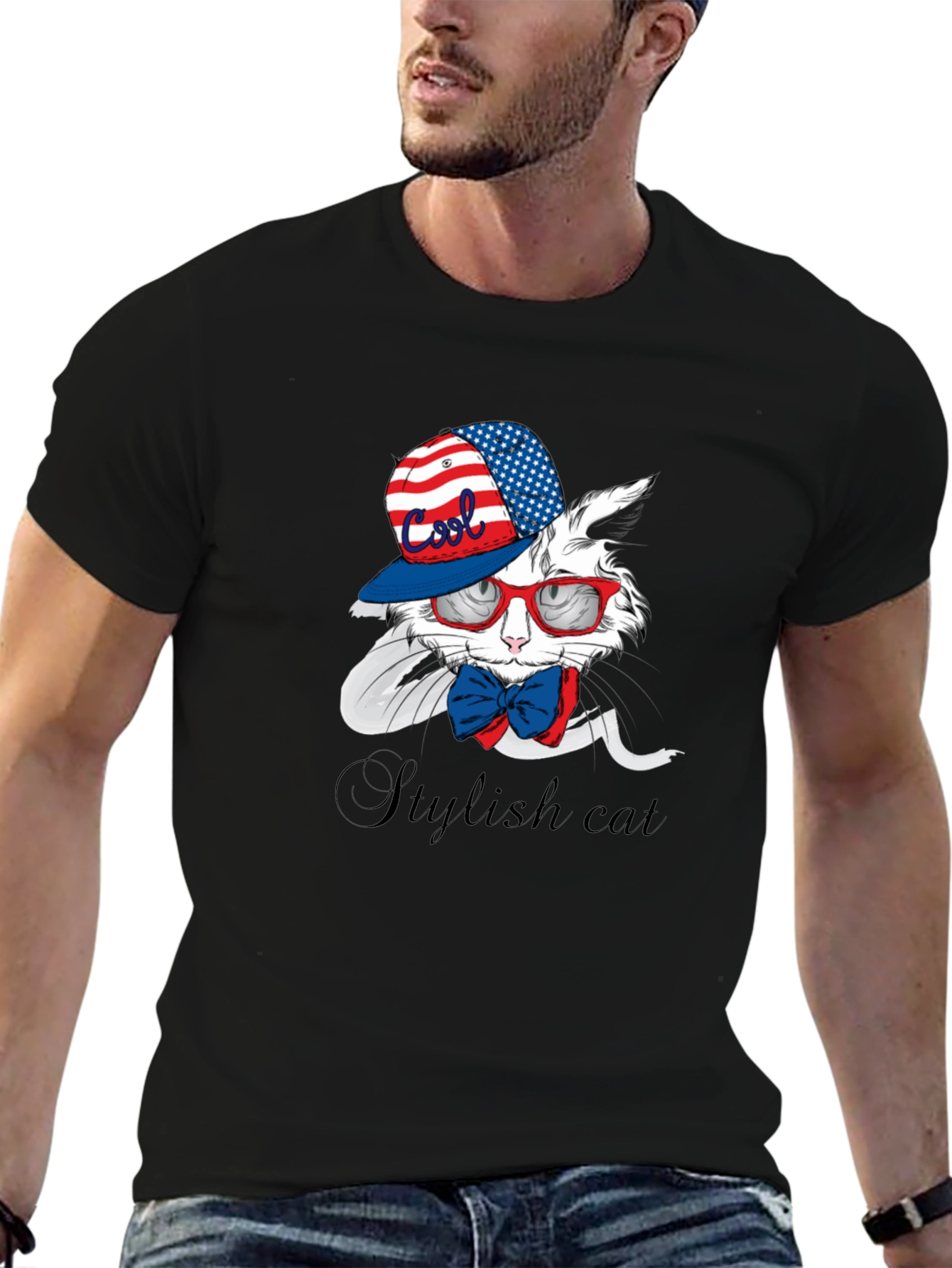 Cool Stylish Cat T-Shirt - Patriotic Design
