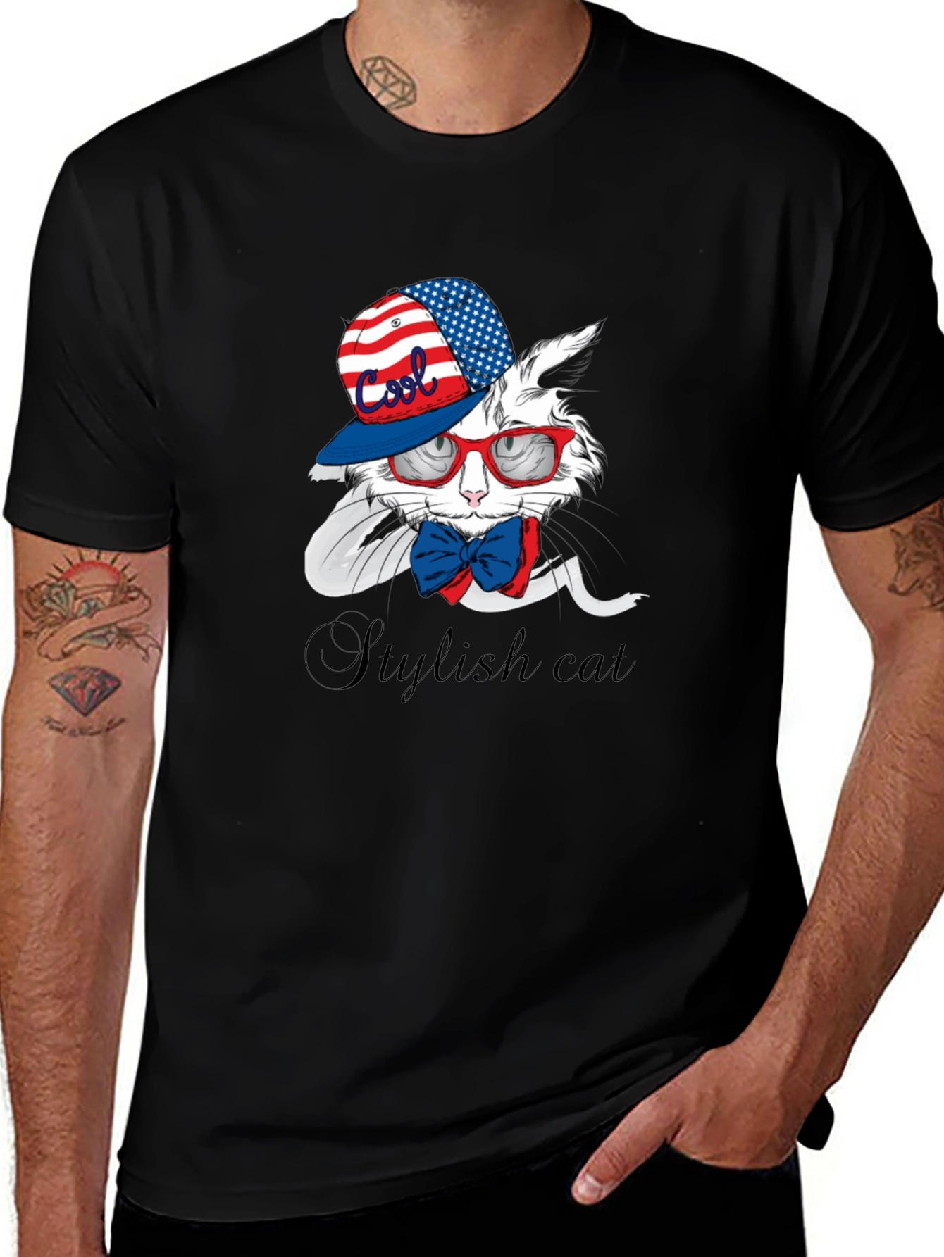 Cool Stylish Cat T-Shirt - Patriotic Design