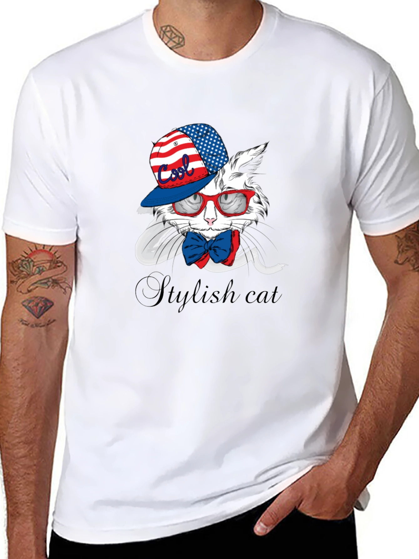 Cool Stylish Cat T-Shirt - Patriotic Design