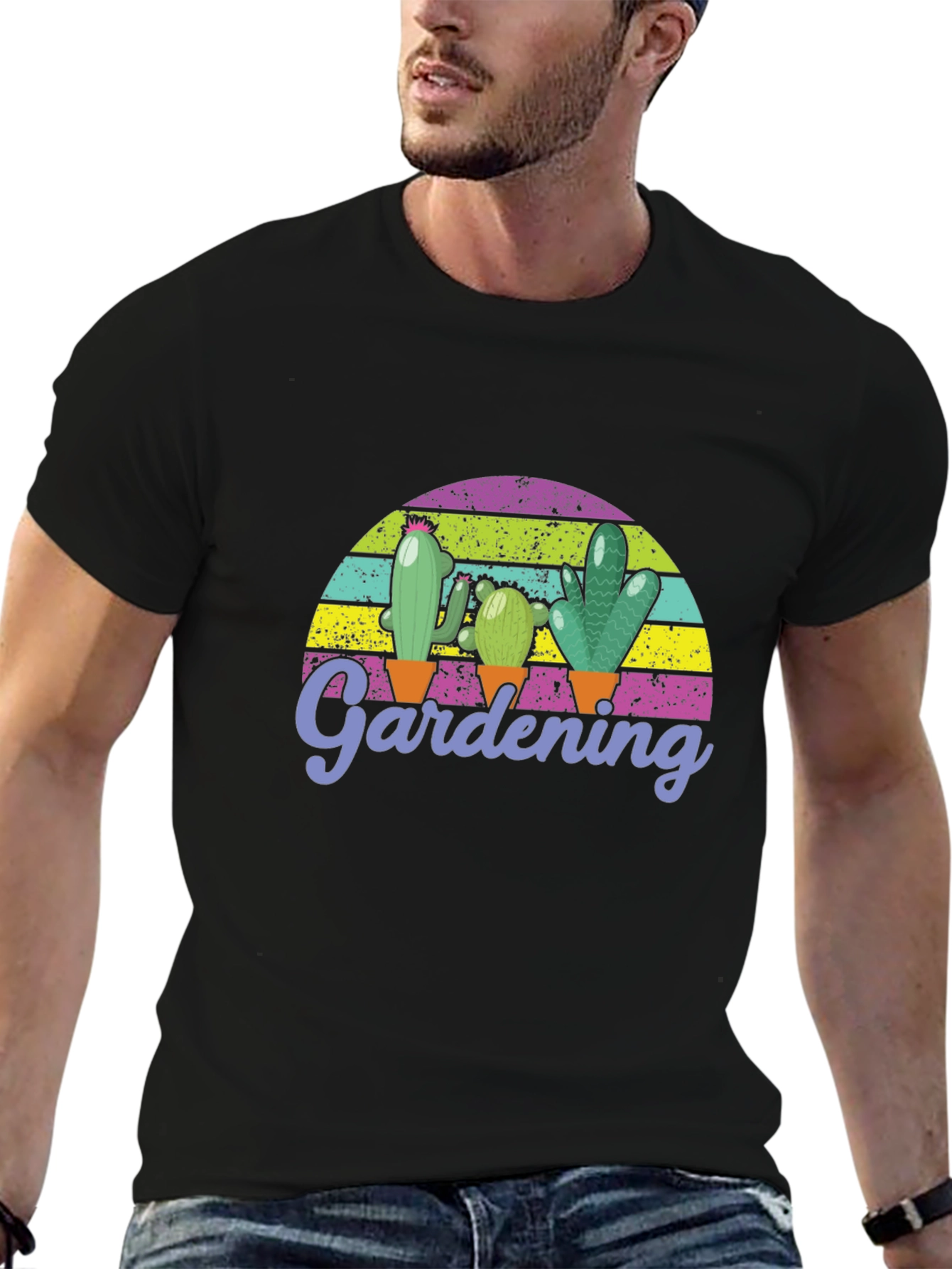 Gardening Cactus Graphic T-Shirt - Black