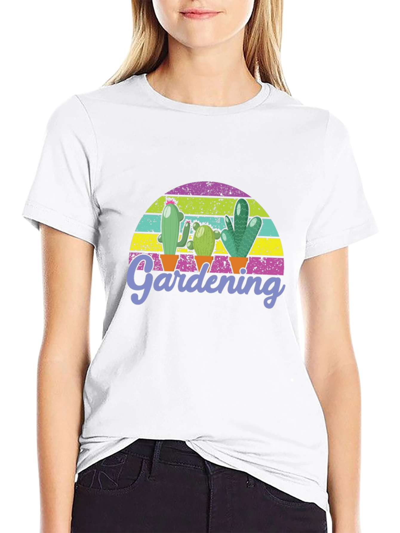 Gardening Cactus Graphic T-Shirt - Black