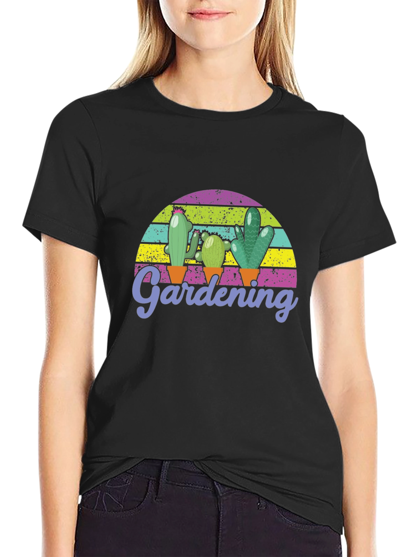 Gardening Cactus Graphic T-Shirt - Black
