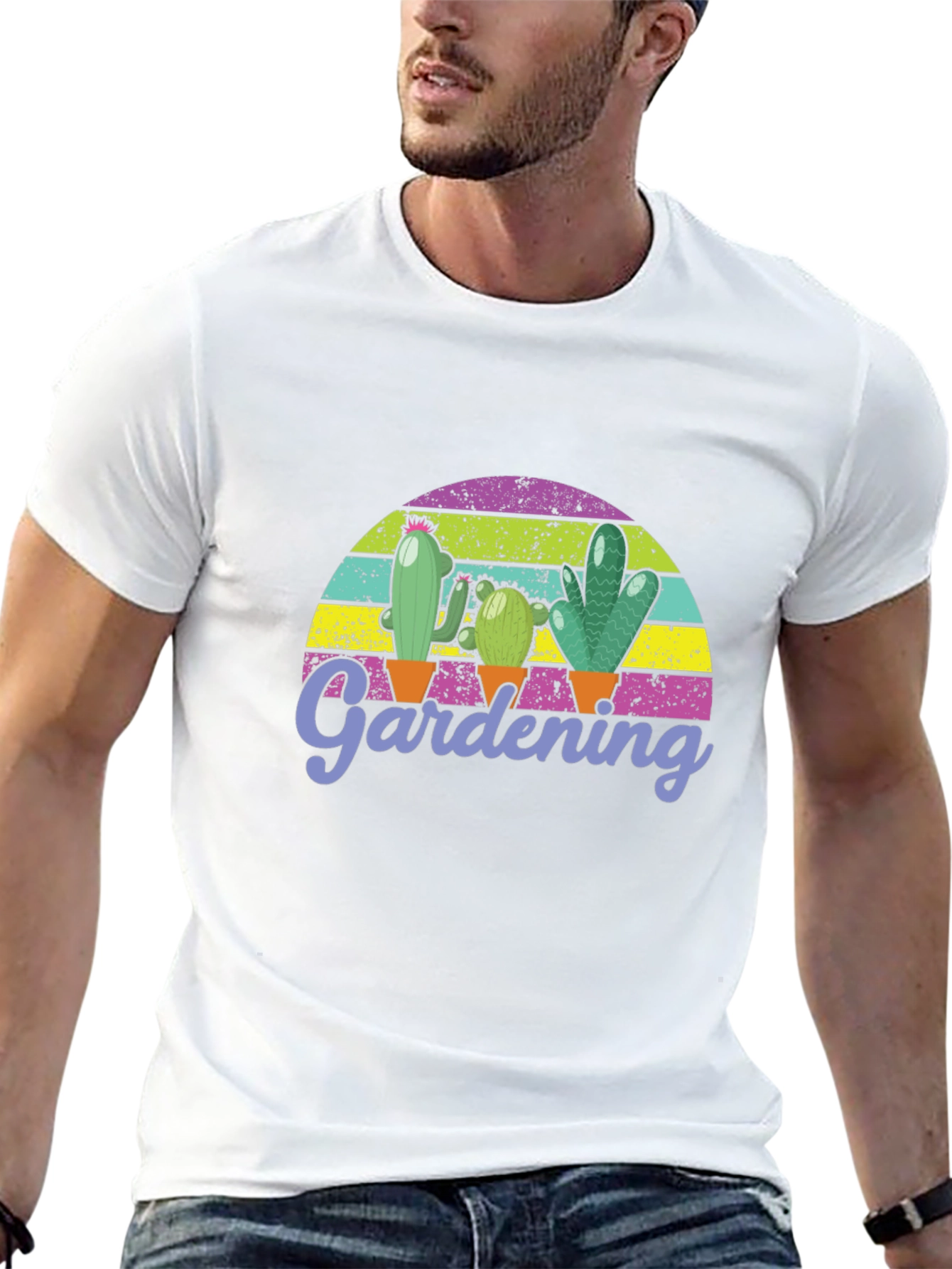 Gardening Cactus Graphic T-Shirt - Black