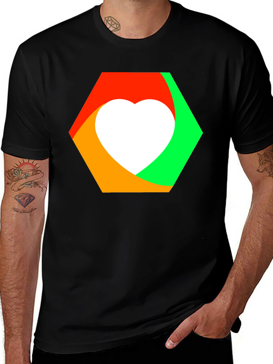 Heart Hexagon Graphic Tee - Modern Style