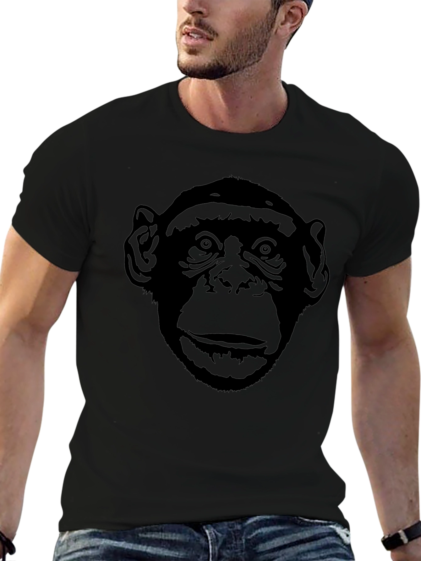 Chimpanzee Face Graphic T-Shirt - Mens Black Tee