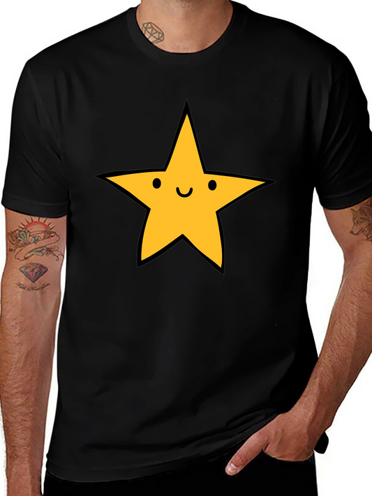 Happy Star Graphic Tee - Black Casual T-Shirt