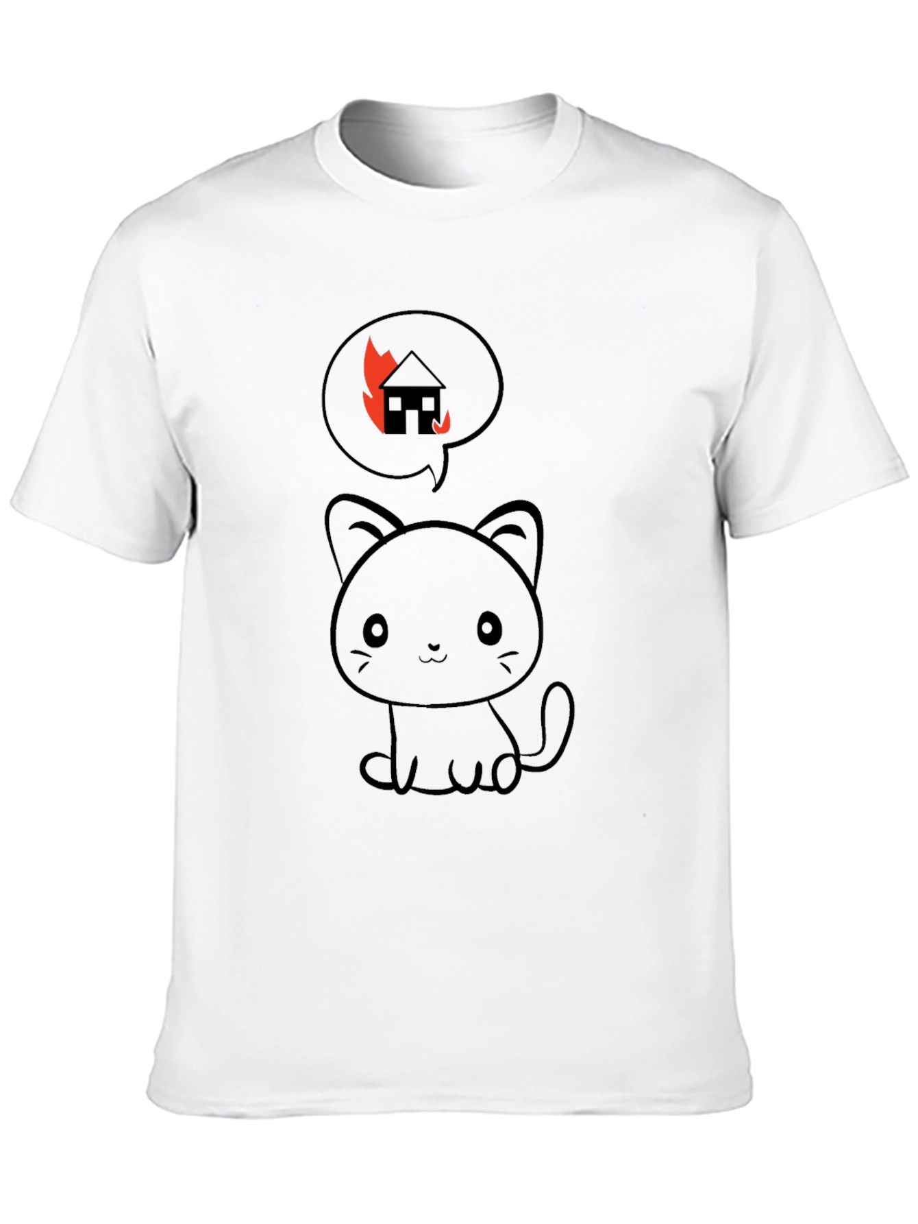 Burning House Cat T-Shirt - Black Cotton