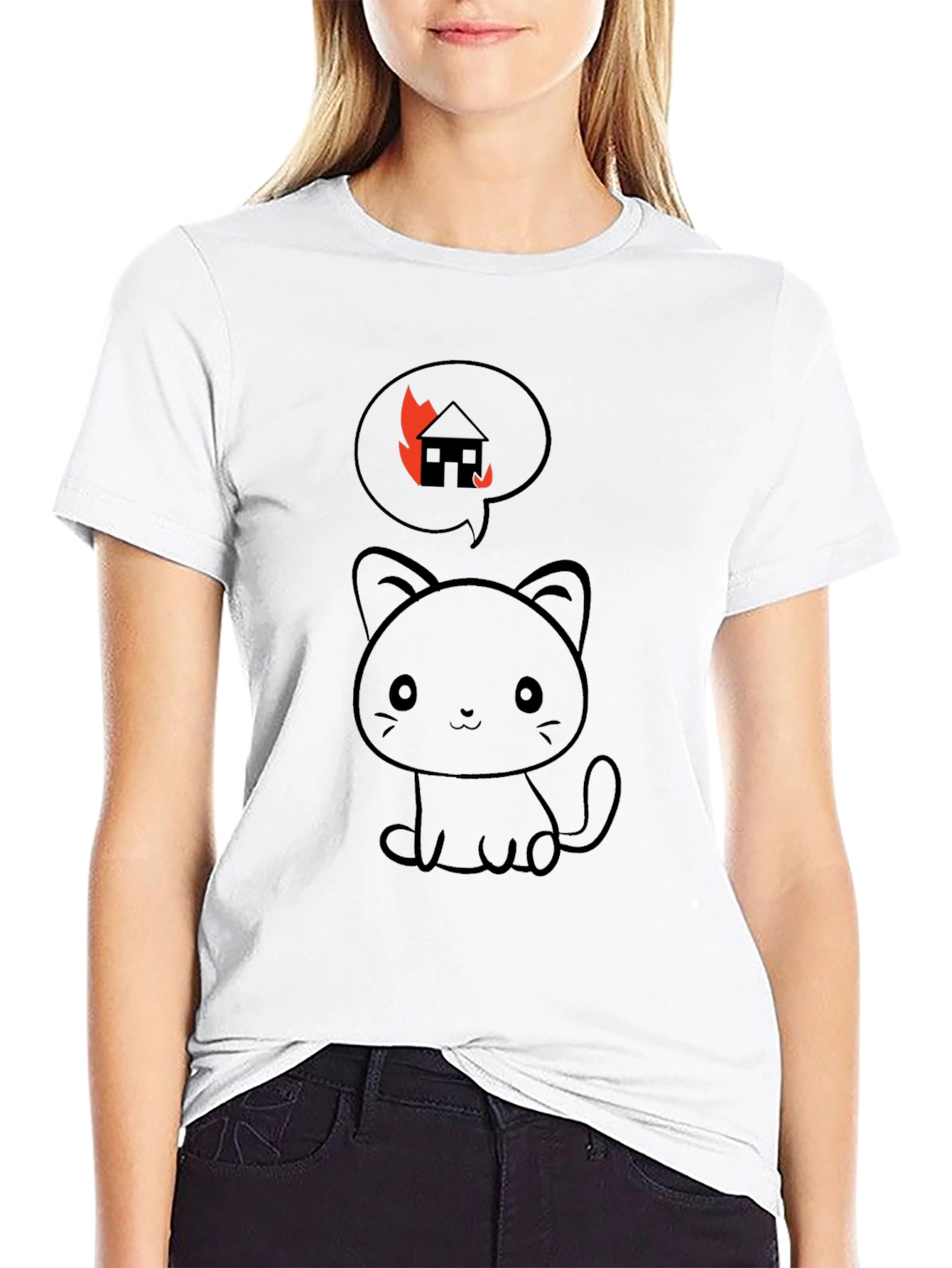 Burning House Cat T-Shirt - Black Cotton