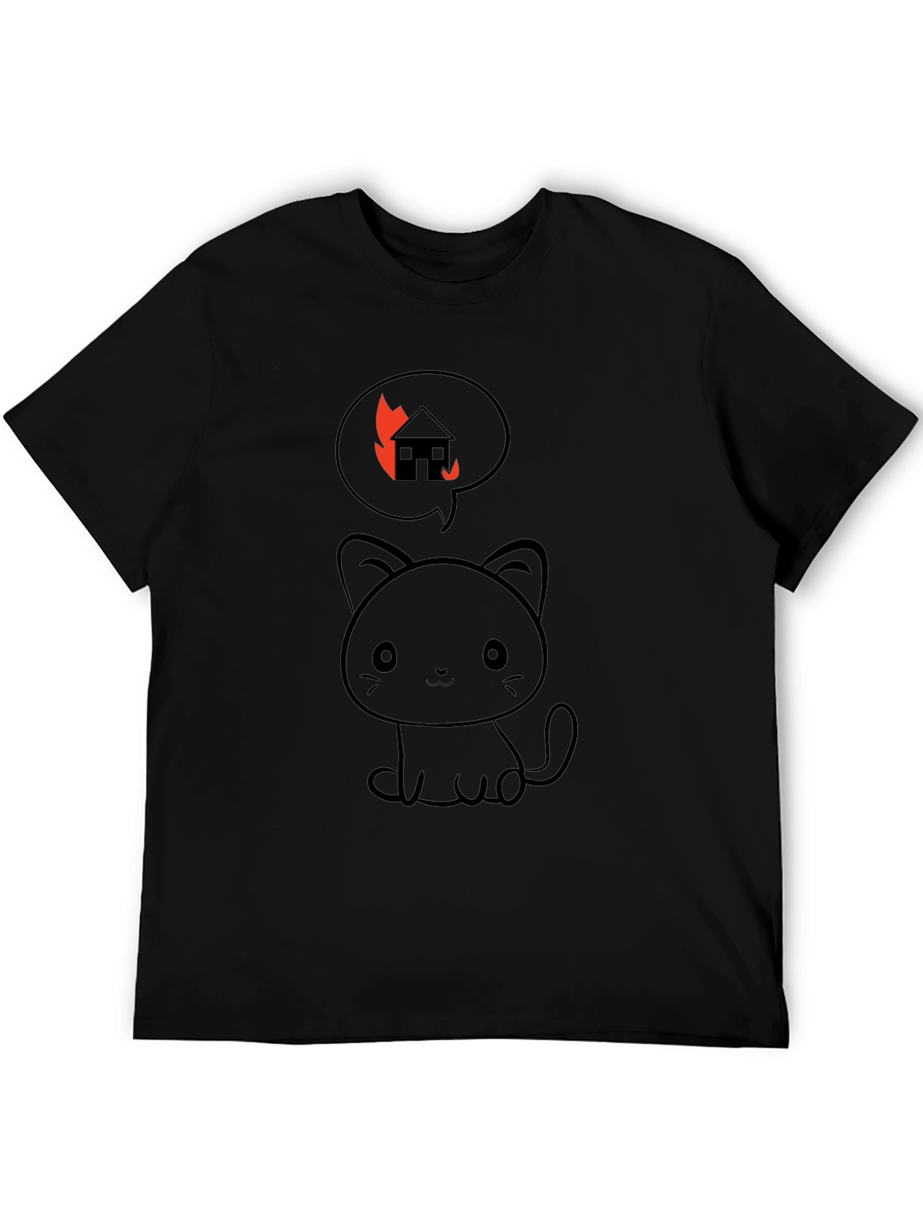 Burning House Cat T-Shirt - Black Cotton