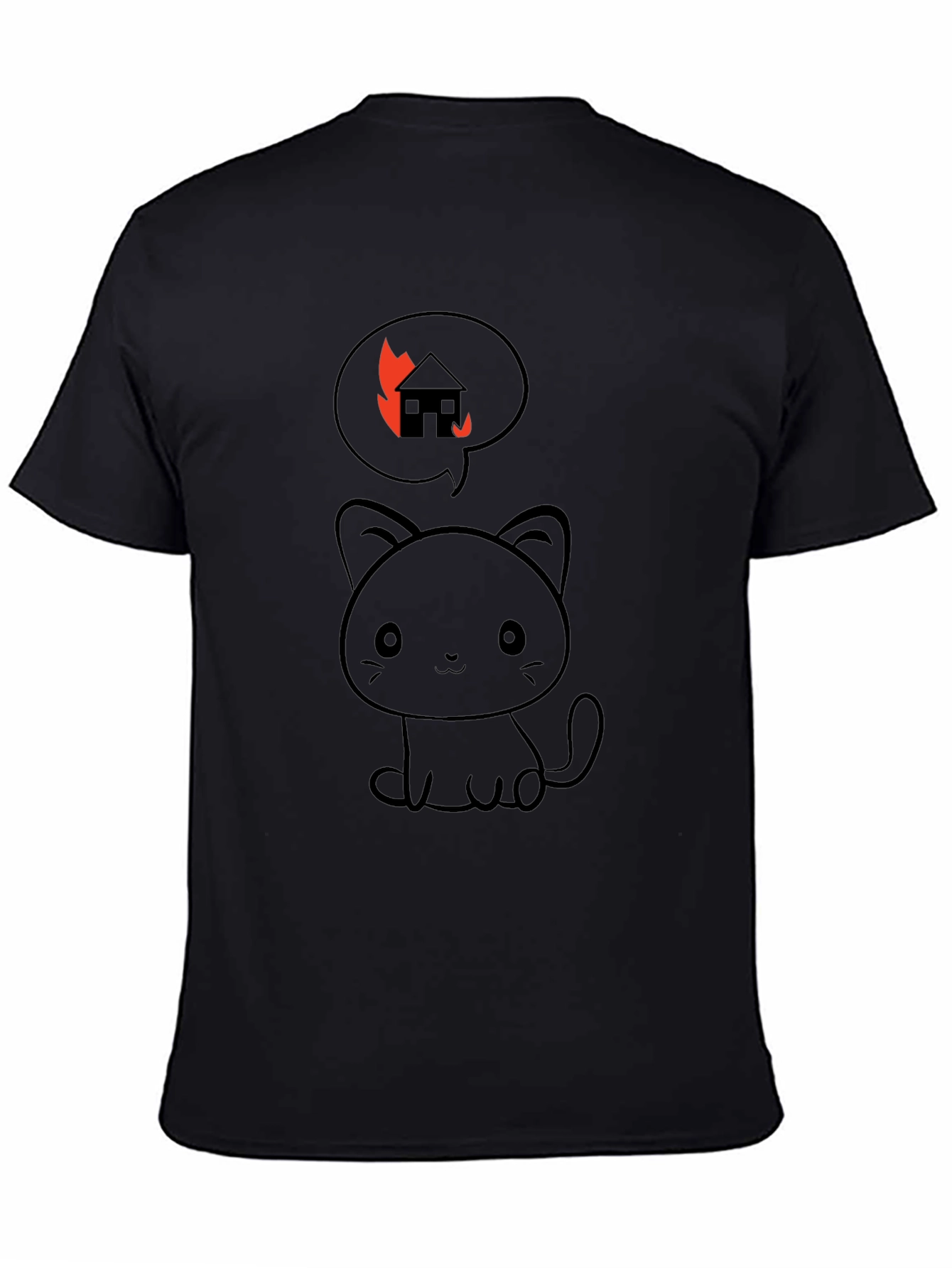 Burning House Cat T-Shirt - Black Cotton