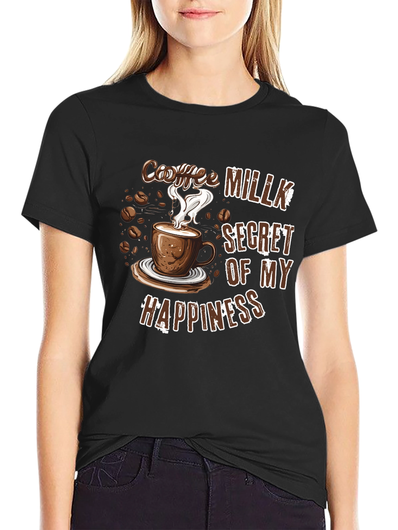 Coffee Milk Secret of My Happiness Black T-Shirt