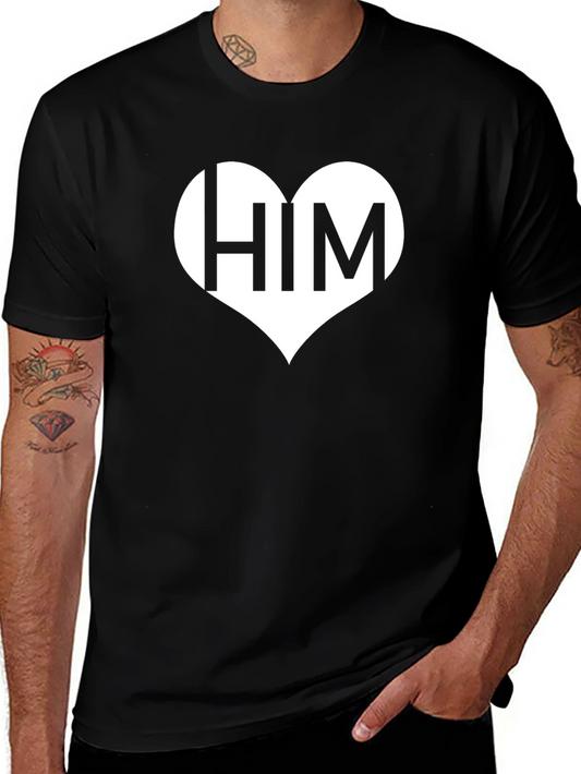 I Heart Him Black T-Shirt Love Valentines Day Gift for Men