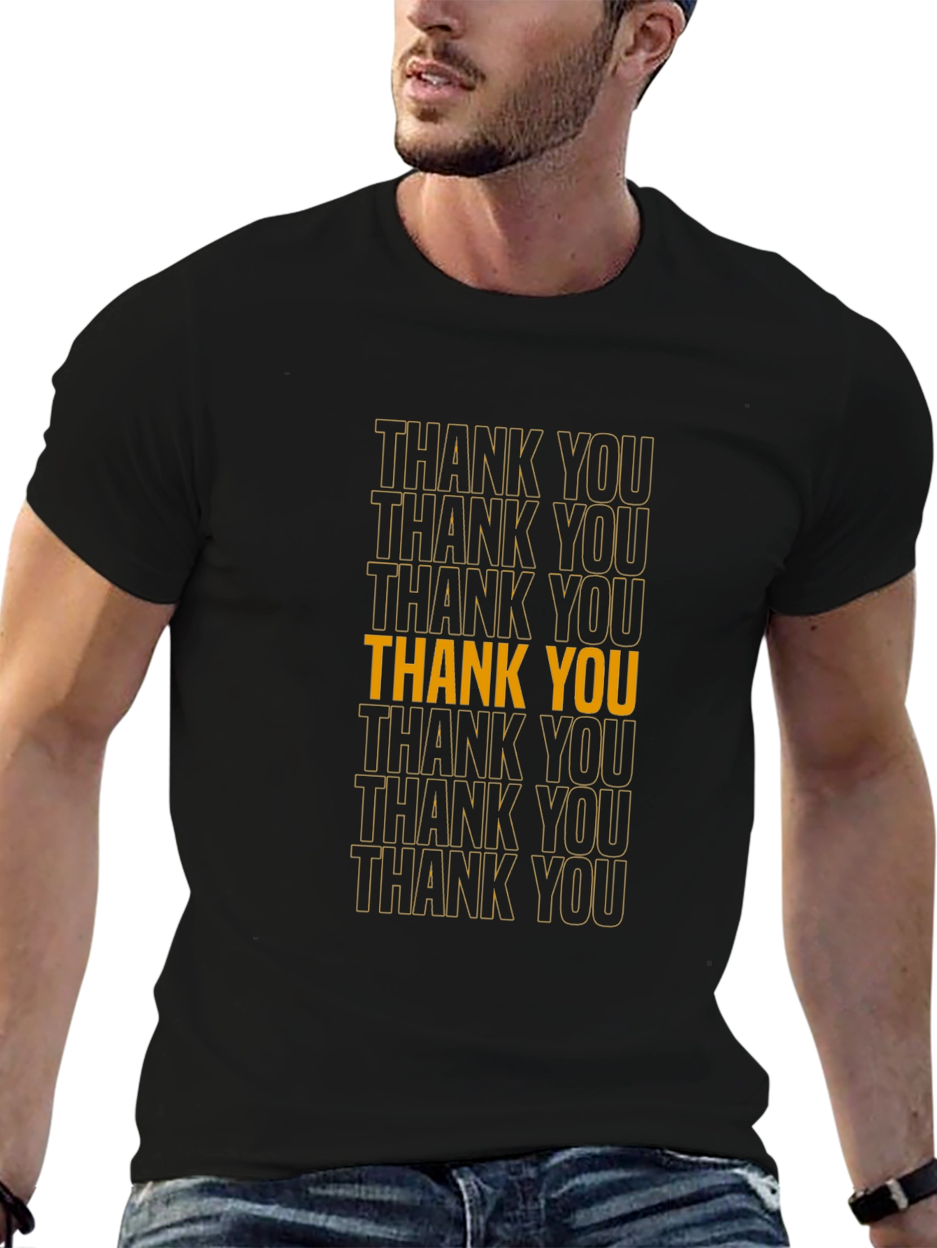 Thank You Graphic Print Black T-Shirt