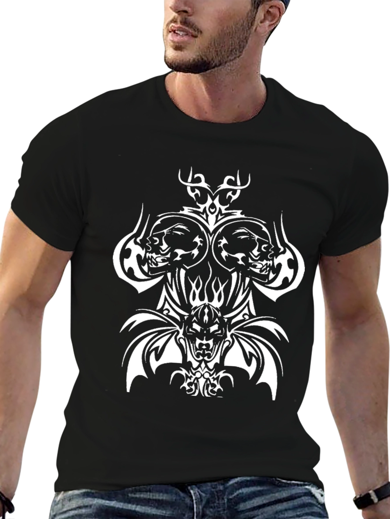 Skull & Demon Graphic Print Black T-Shirt