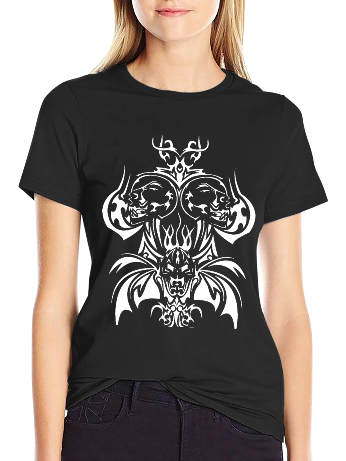 Skull & Demon Graphic Print Black T-Shirt
