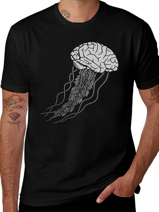 Brain Jellyfish Graphic Tee - Unisex Black T-Shirt