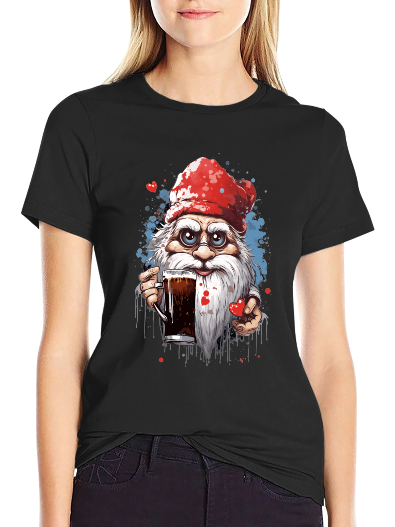 Holiday Gnome Drinking Beer Graphic Tee