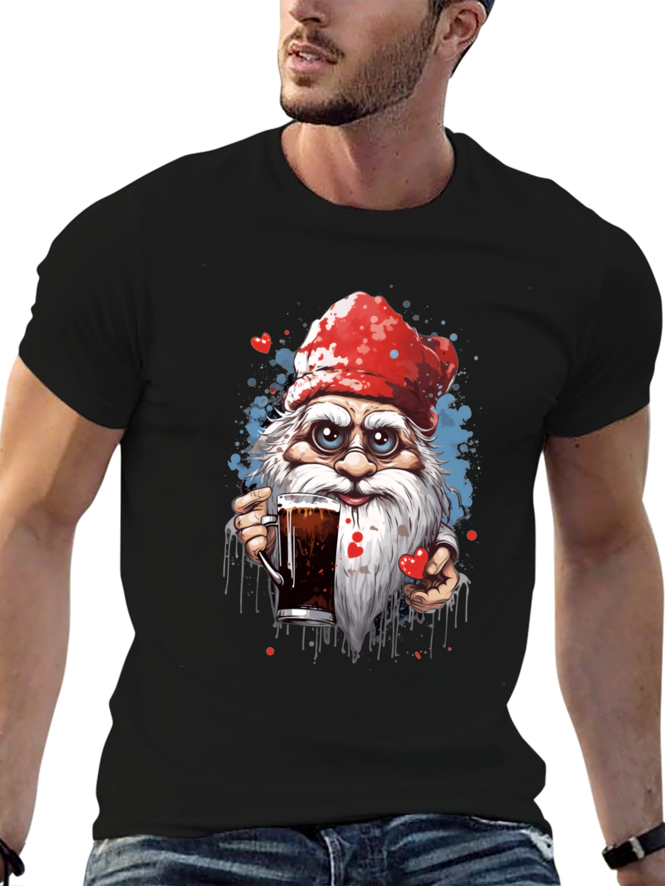 Holiday Gnome Drinking Beer Graphic Tee