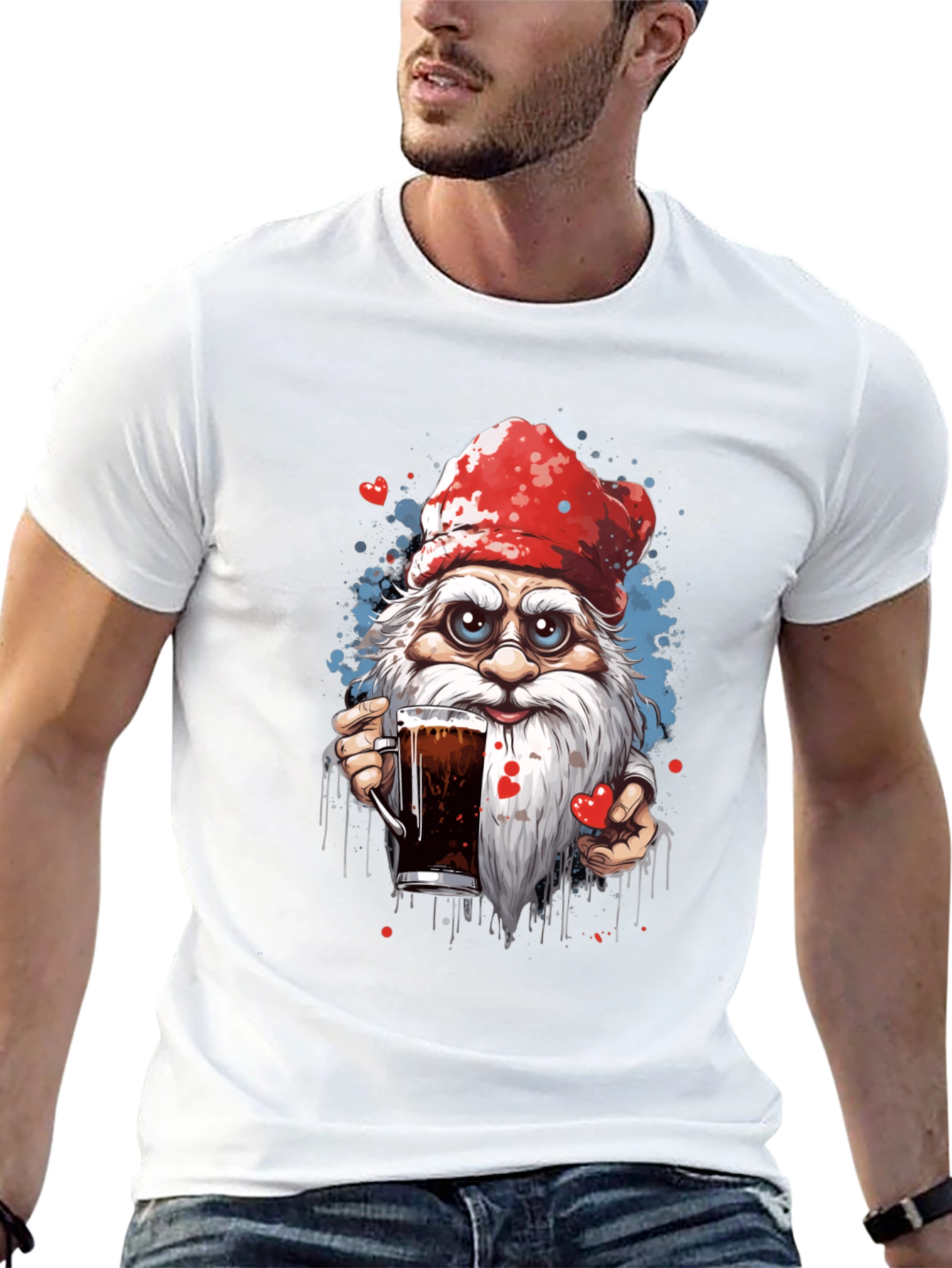 Holiday Gnome Drinking Beer Graphic Tee