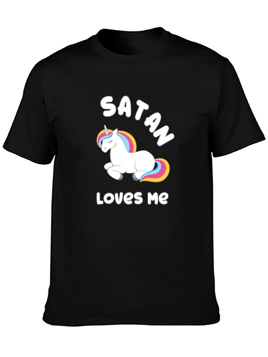 Satan Loves Me Unicorn Black Graphic T-Shirt
