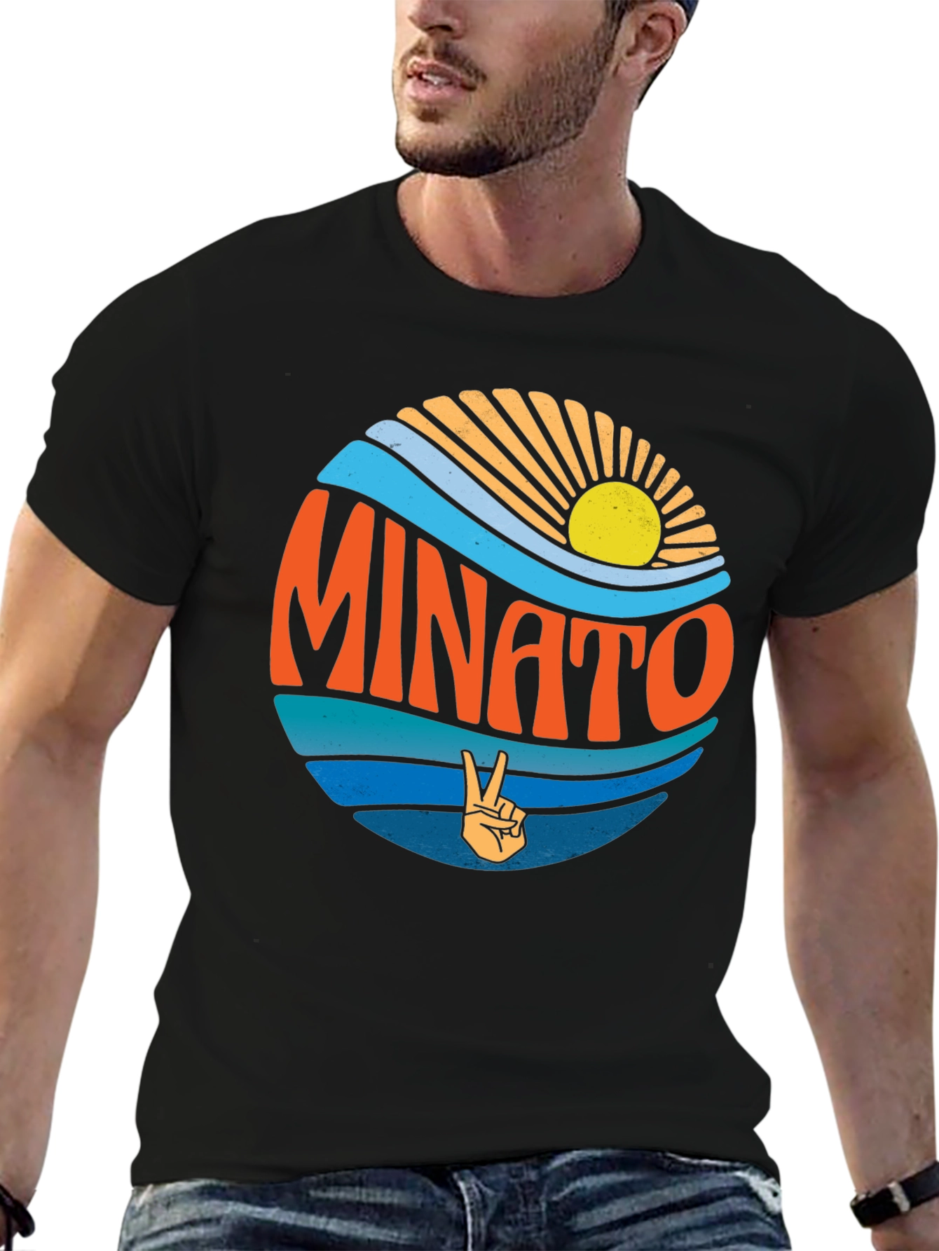 Minato Peace Sign Graphic Tee - Retro Summer Vibes