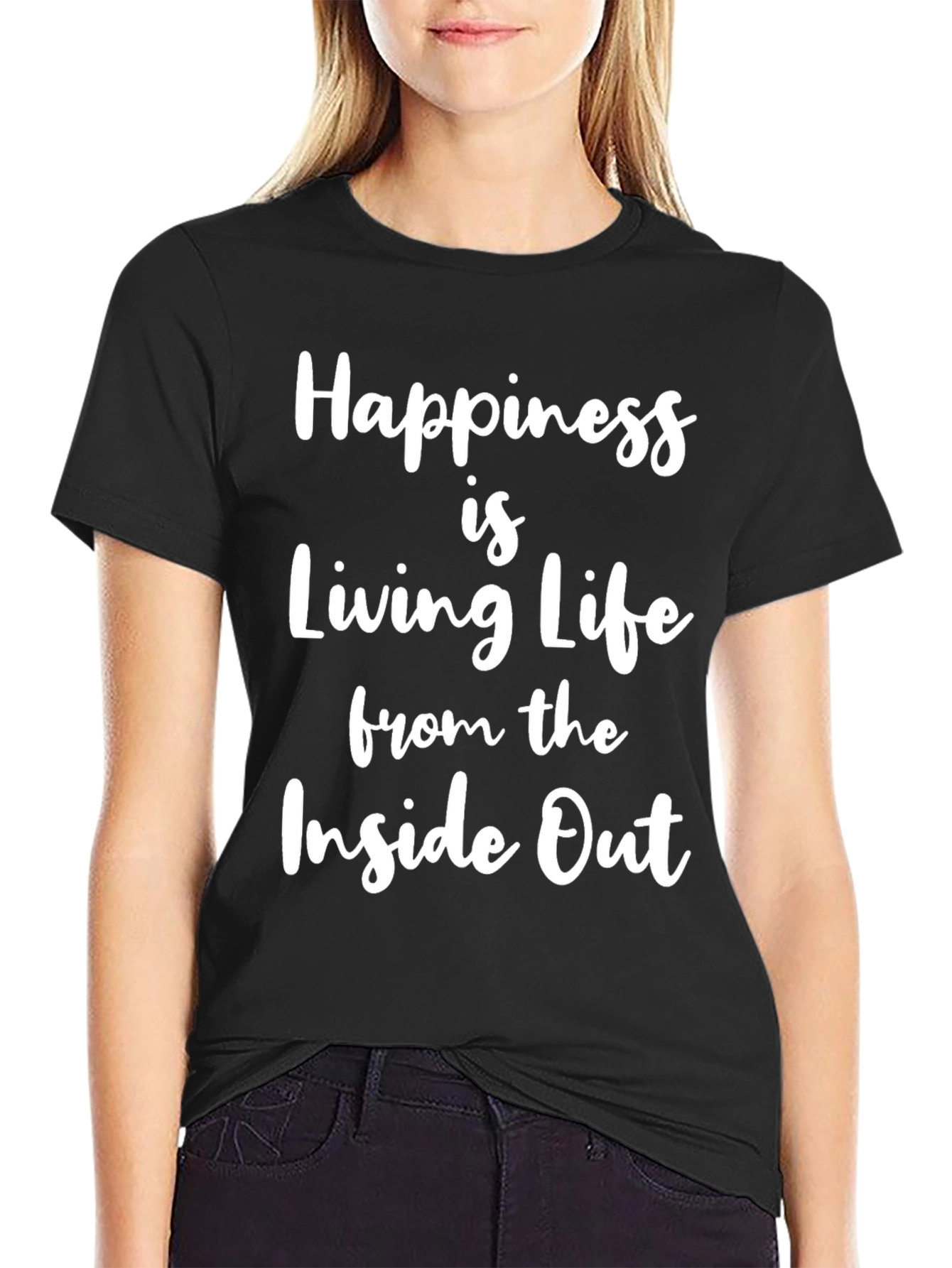Happiness Inside Out Black Graphic Tee
