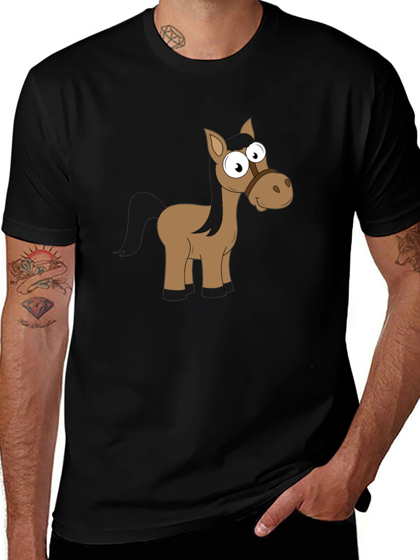 Funny Horse Graphic Black T-Shirt