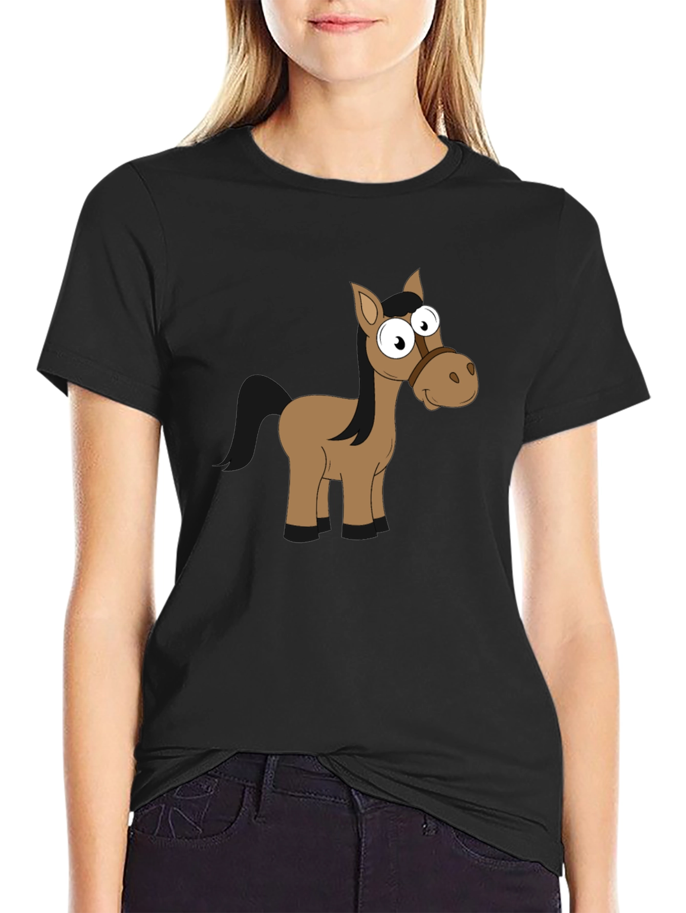 Funny Horse Graphic Black T-Shirt