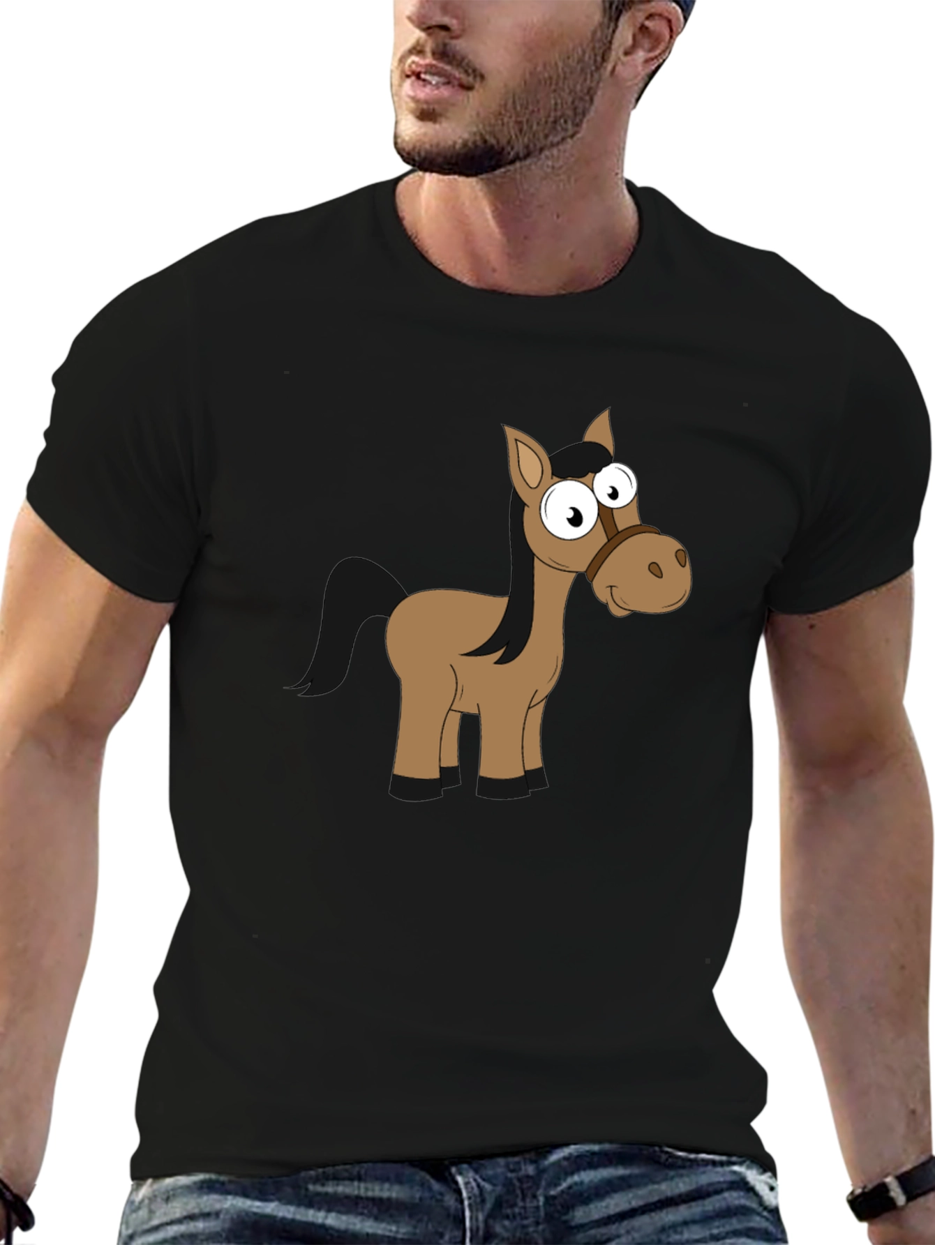 Funny Horse Graphic Black T-Shirt