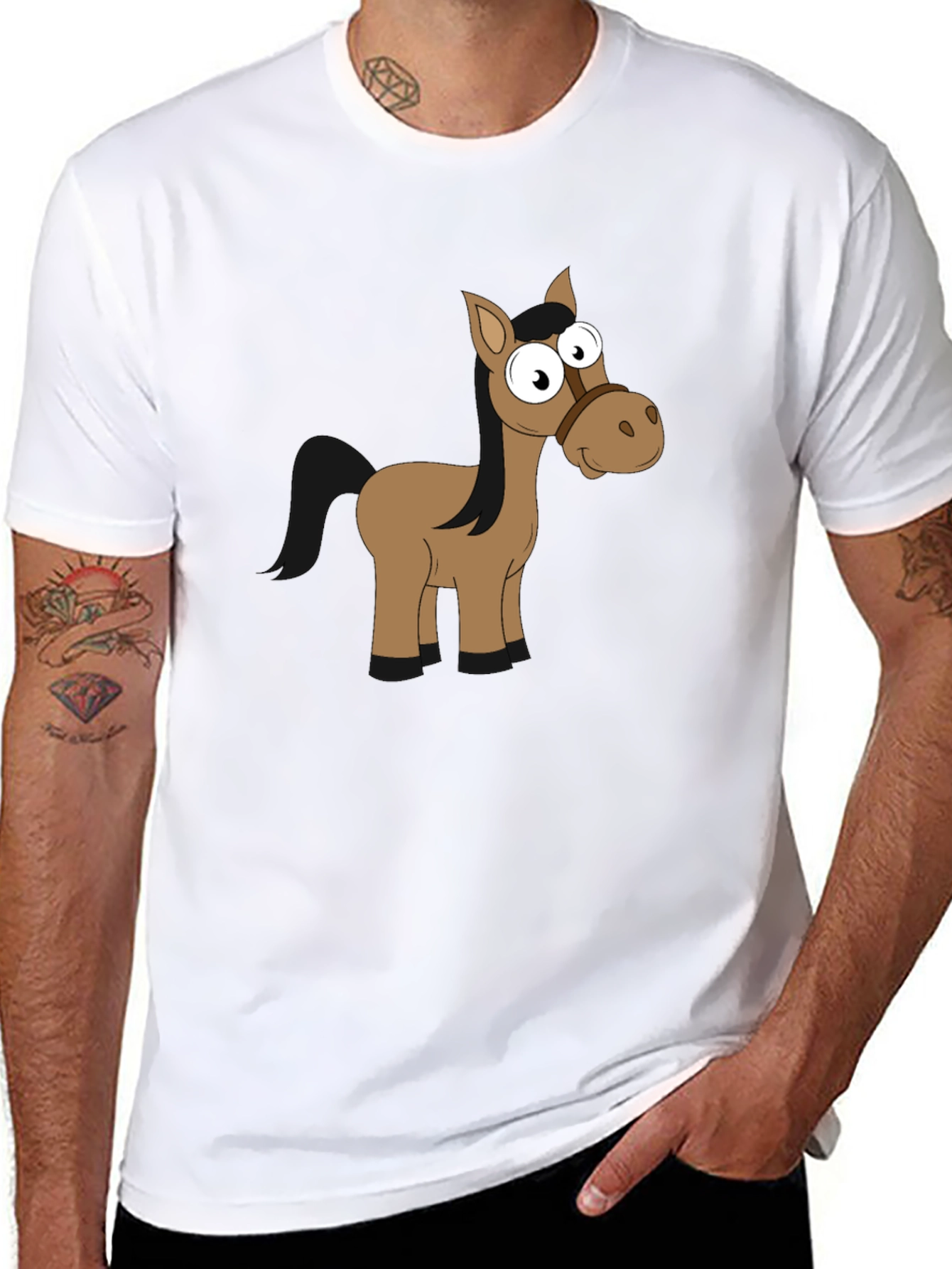 Funny Horse Graphic Black T-Shirt