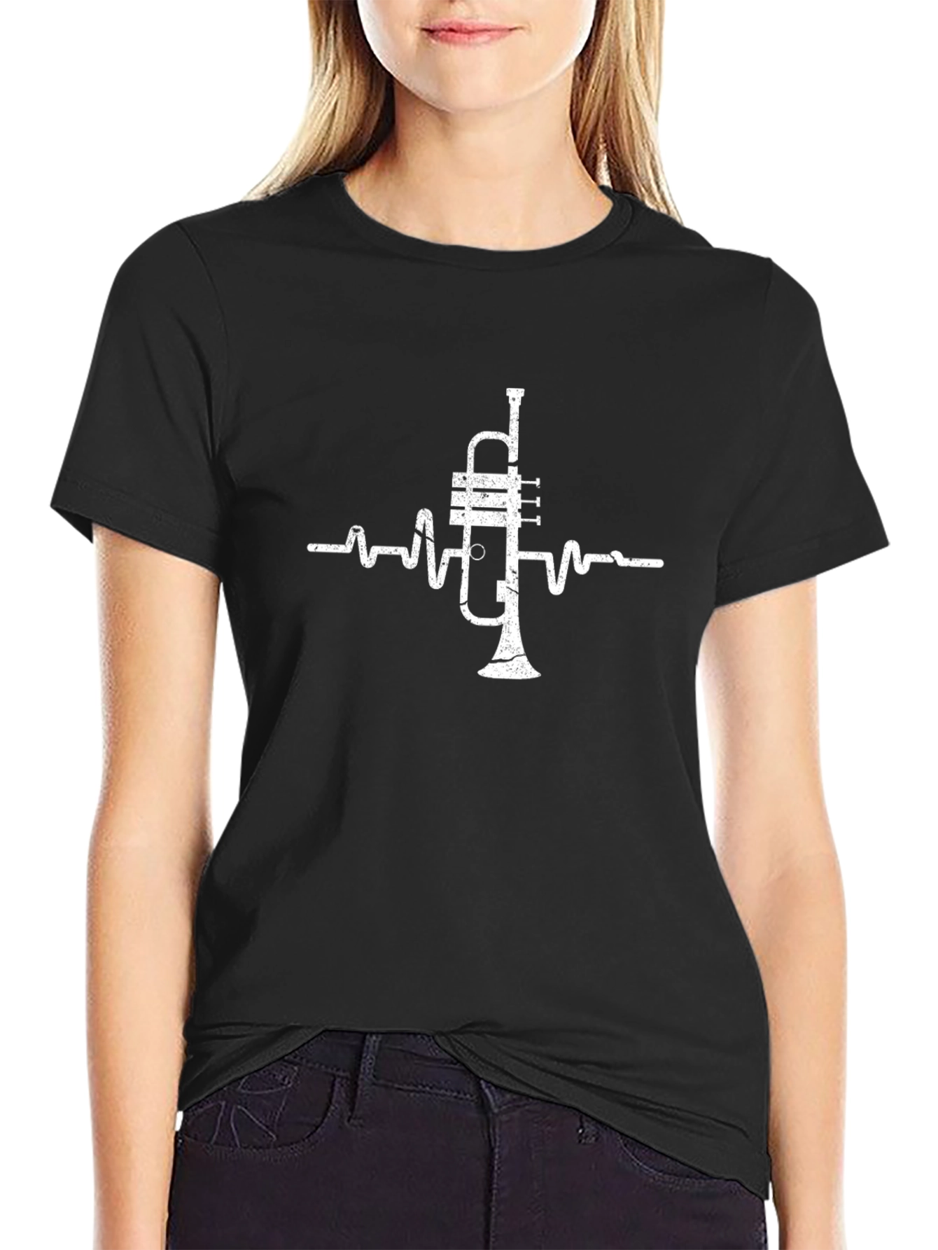 Trumpet Heartbeat Graphic Tee - Music Lover Shirt