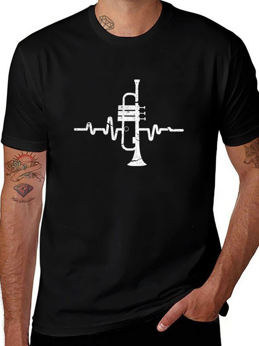Trumpet Heartbeat Graphic Tee - Music Lover Shirt