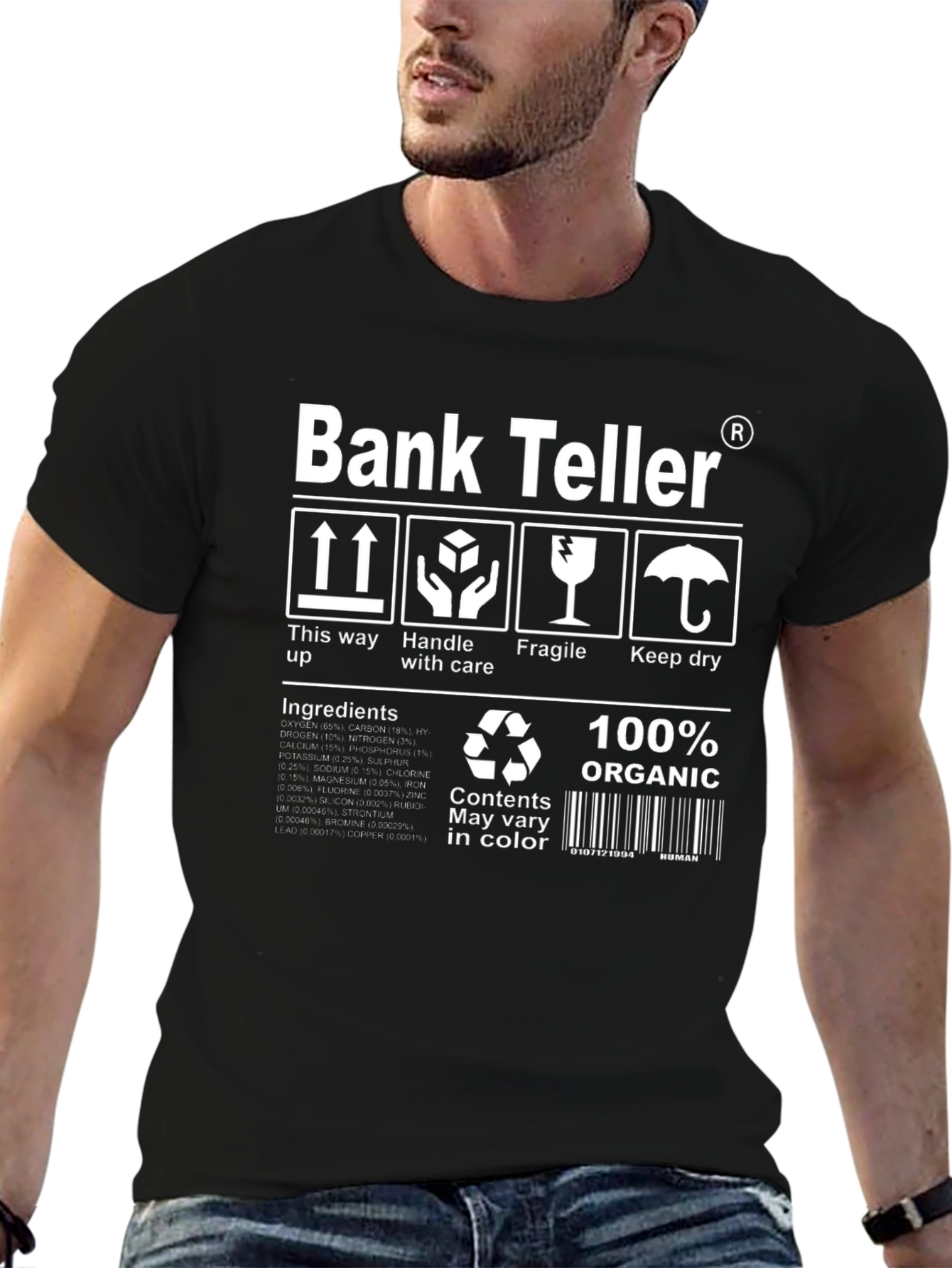Funny Bank Teller 100% Organic Graphic T-Shirt