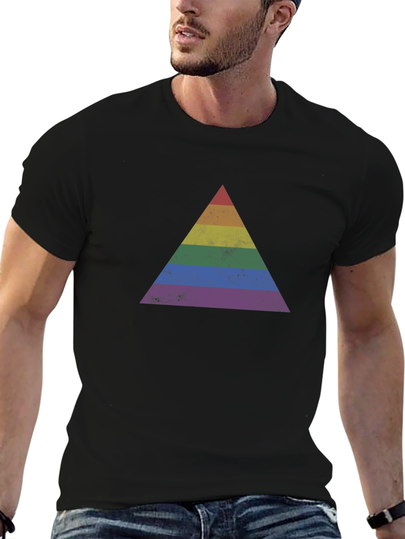 Rainbow Pride Triangle Graphic Black T-Shirt