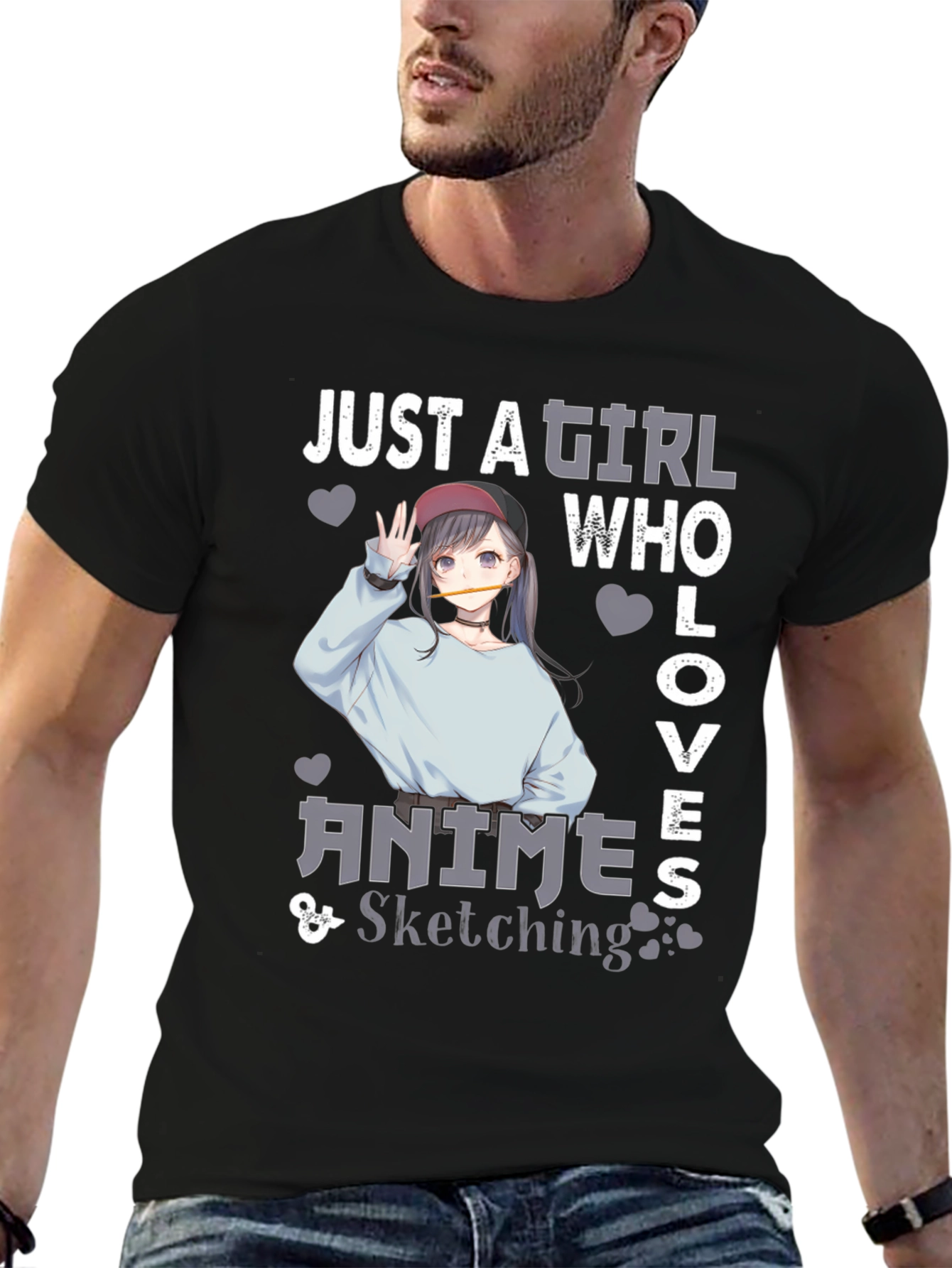 Anime Sketching Girl Graphic T-Shirt