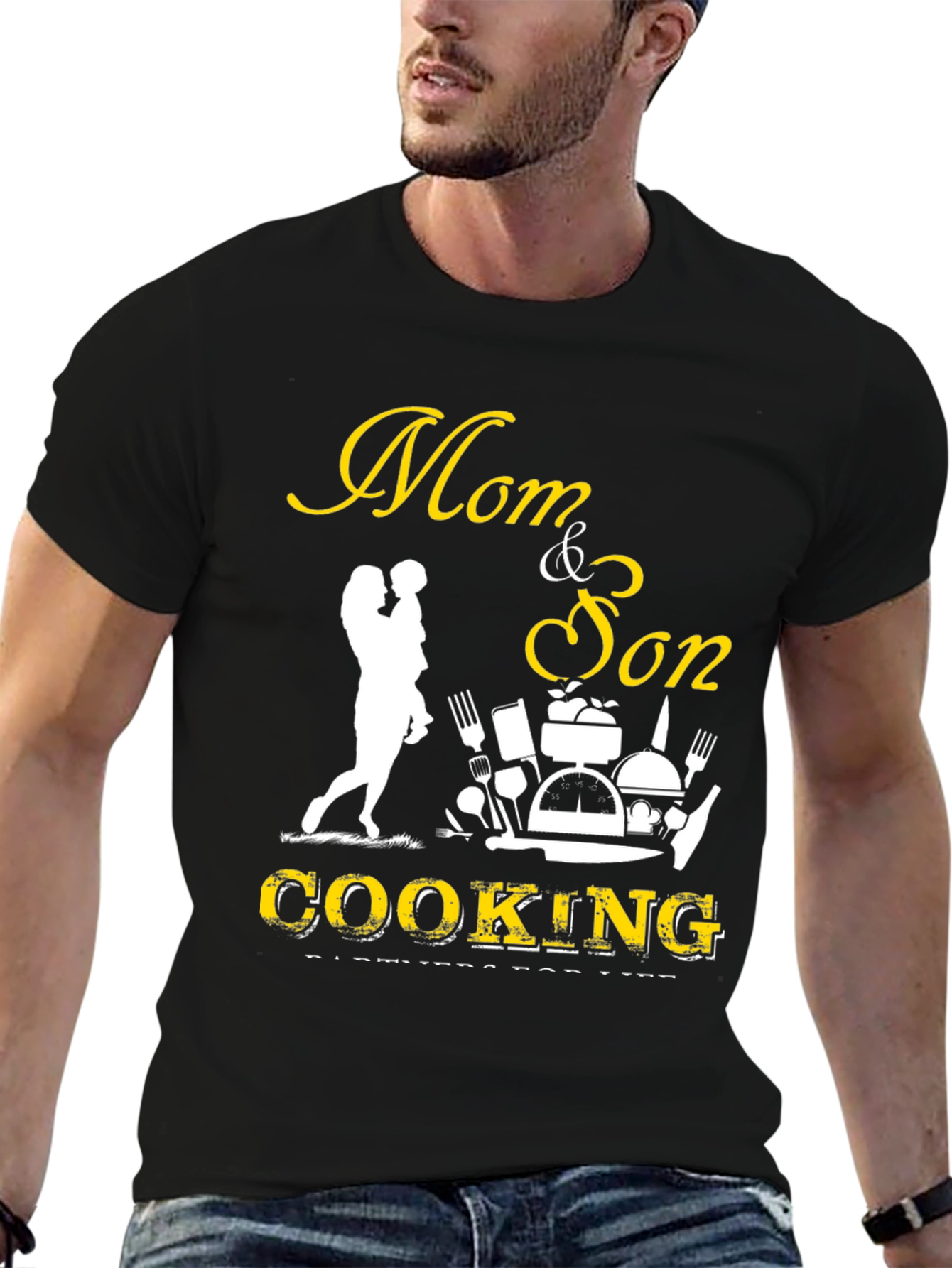 Mom & Son Cooking Partners Black T-Shirt