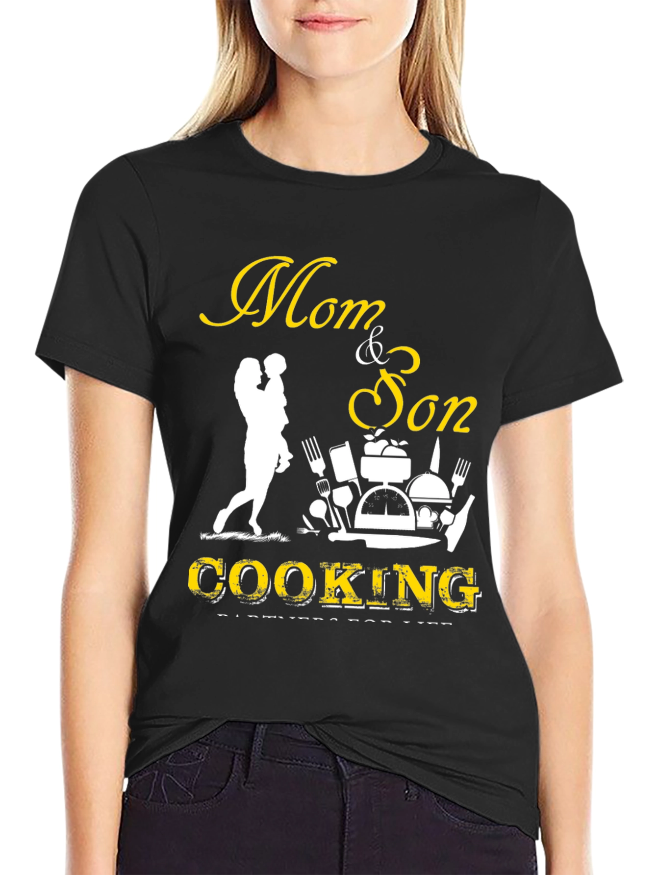 Mom & Son Cooking Partners Black T-Shirt