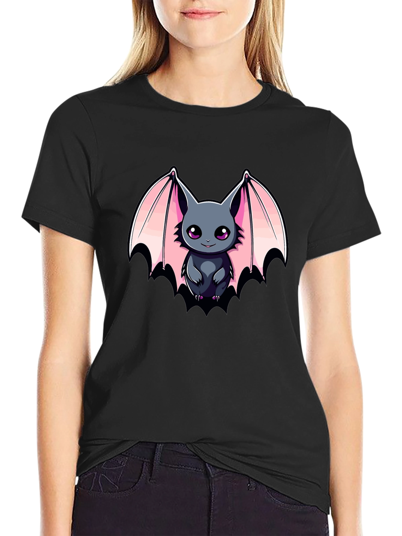 Cute Bat Graphic Tee - Mens Black T-Shirt