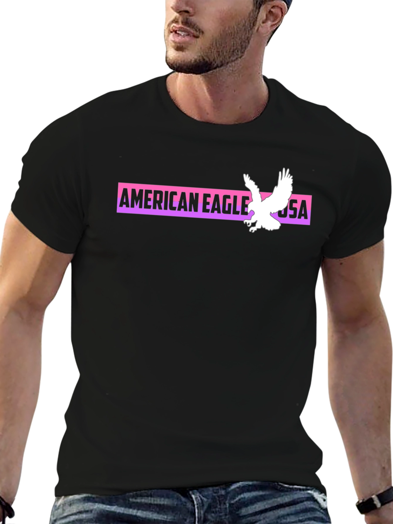 American Eagle Graphic Print Black T-Shirt