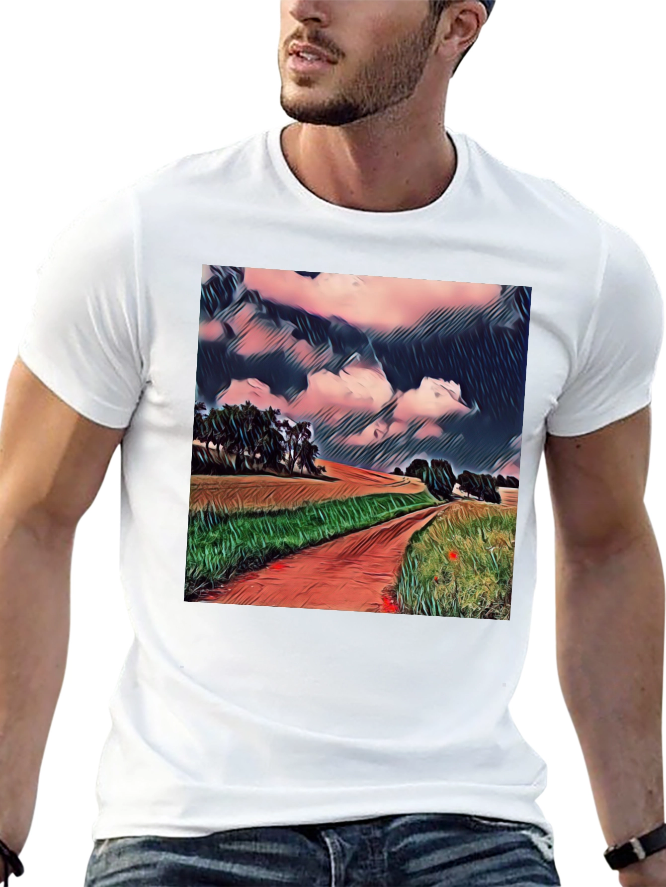 Artistic Landscape T-Shirt - Country Road Design