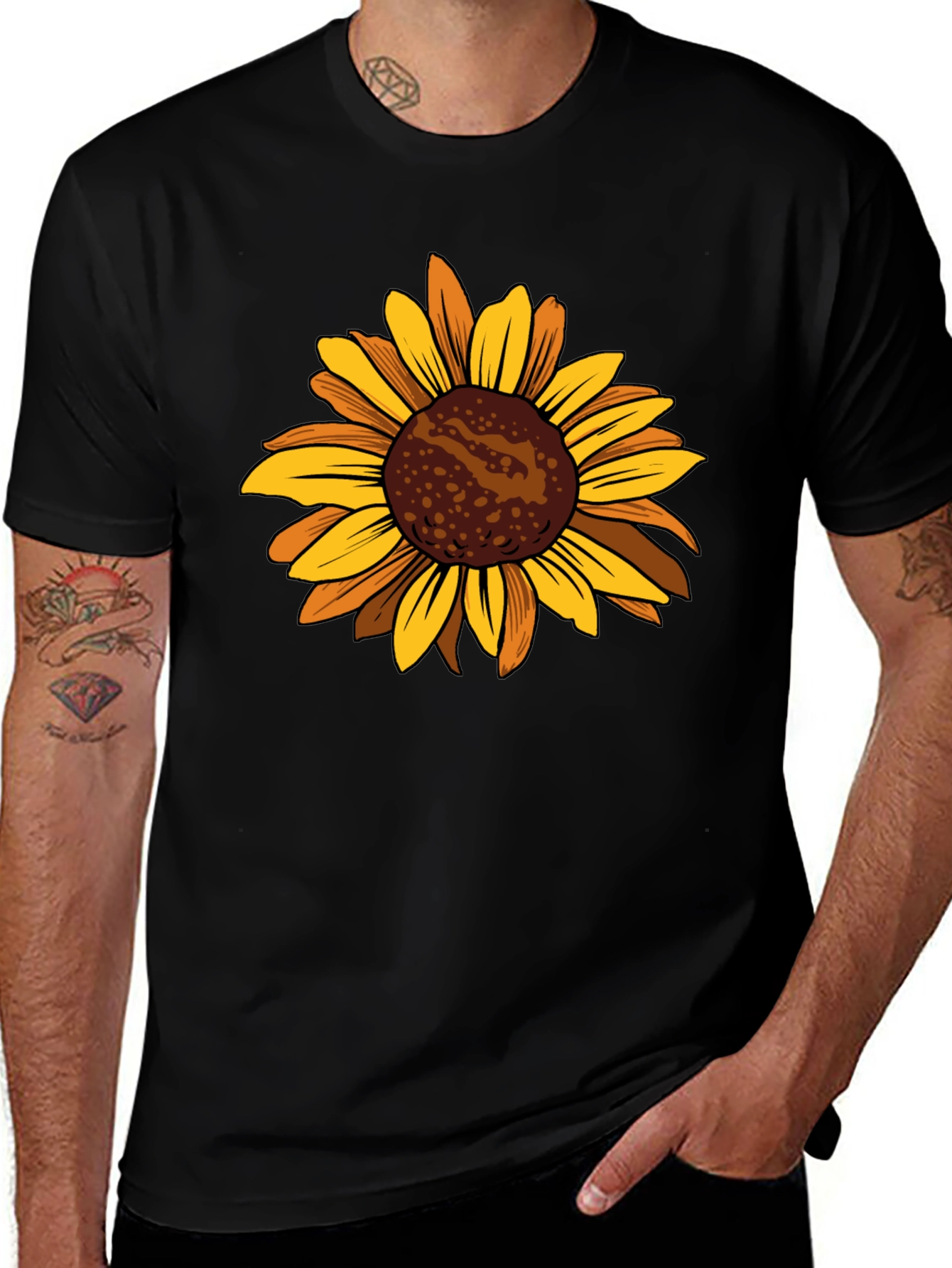 Sunflower Graphic Tee - Casual Black T-Shirt