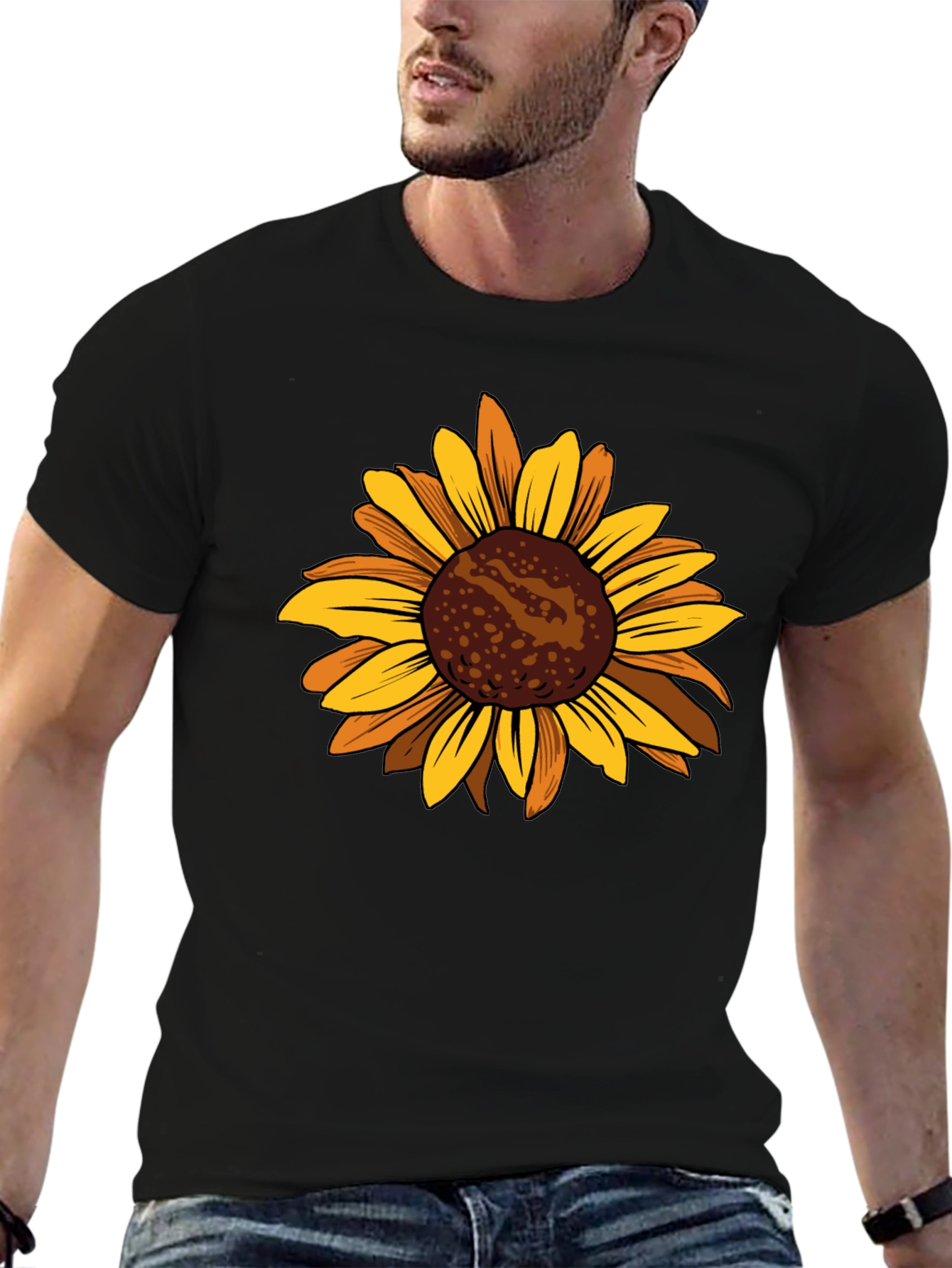 Sunflower Graphic Tee - Casual Black T-Shirt