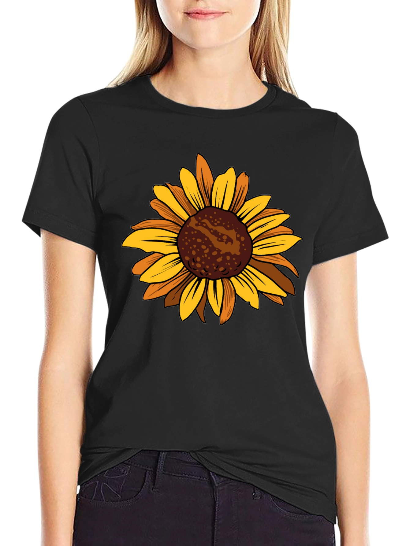 Sunflower Graphic Tee - Casual Black T-Shirt