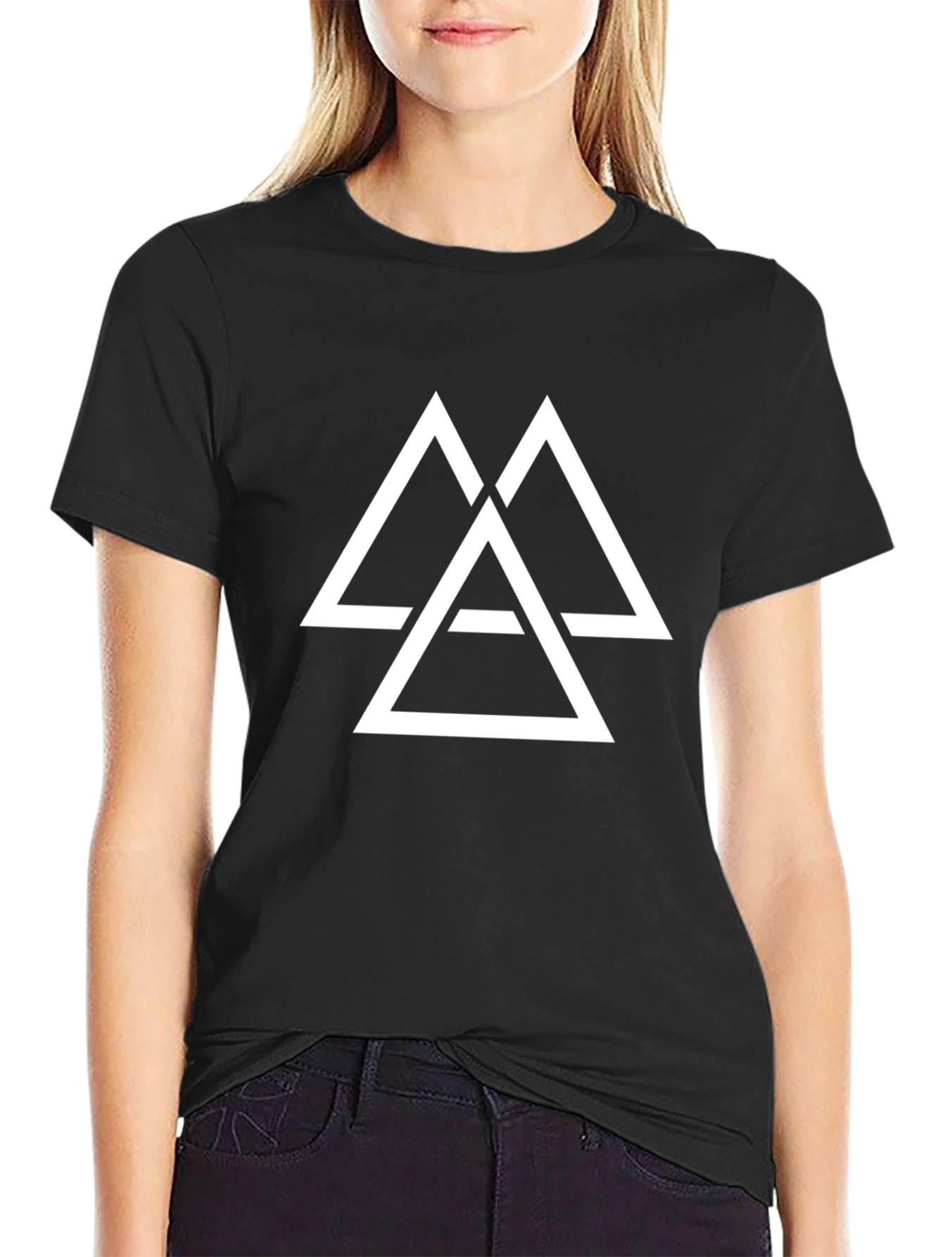 Abstract Triangle Graphic Black T-Shirt