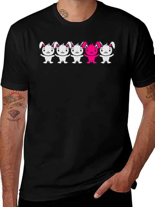 Bunny Graphic T-Shirt Black Crew Neck Cartoon Design