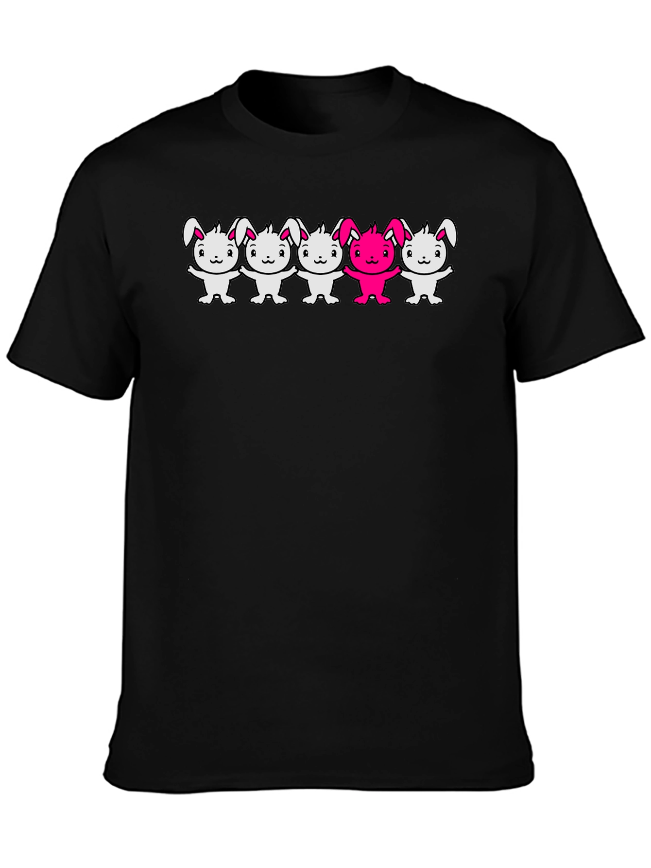 Bunny Graphic T-Shirt Black Crew Neck Cartoon Design