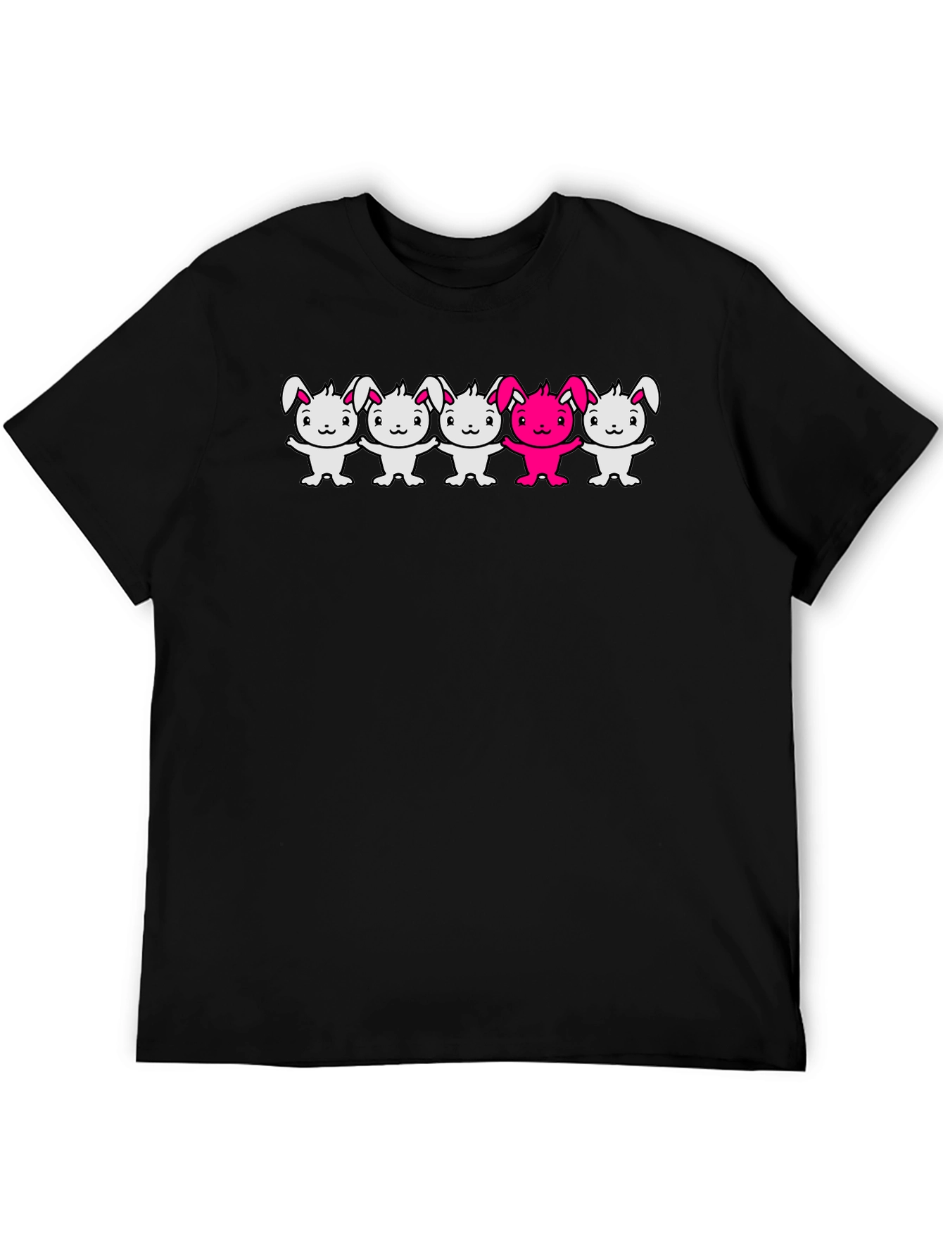 Bunny Graphic T-Shirt Black Crew Neck Cartoon Design