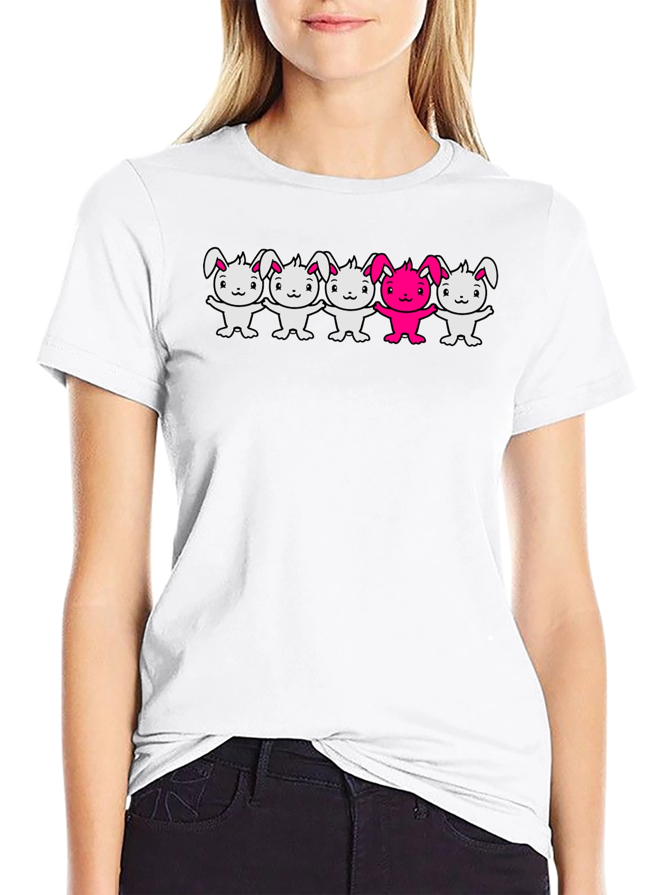 Bunny Graphic T-Shirt Black Crew Neck Cartoon Design