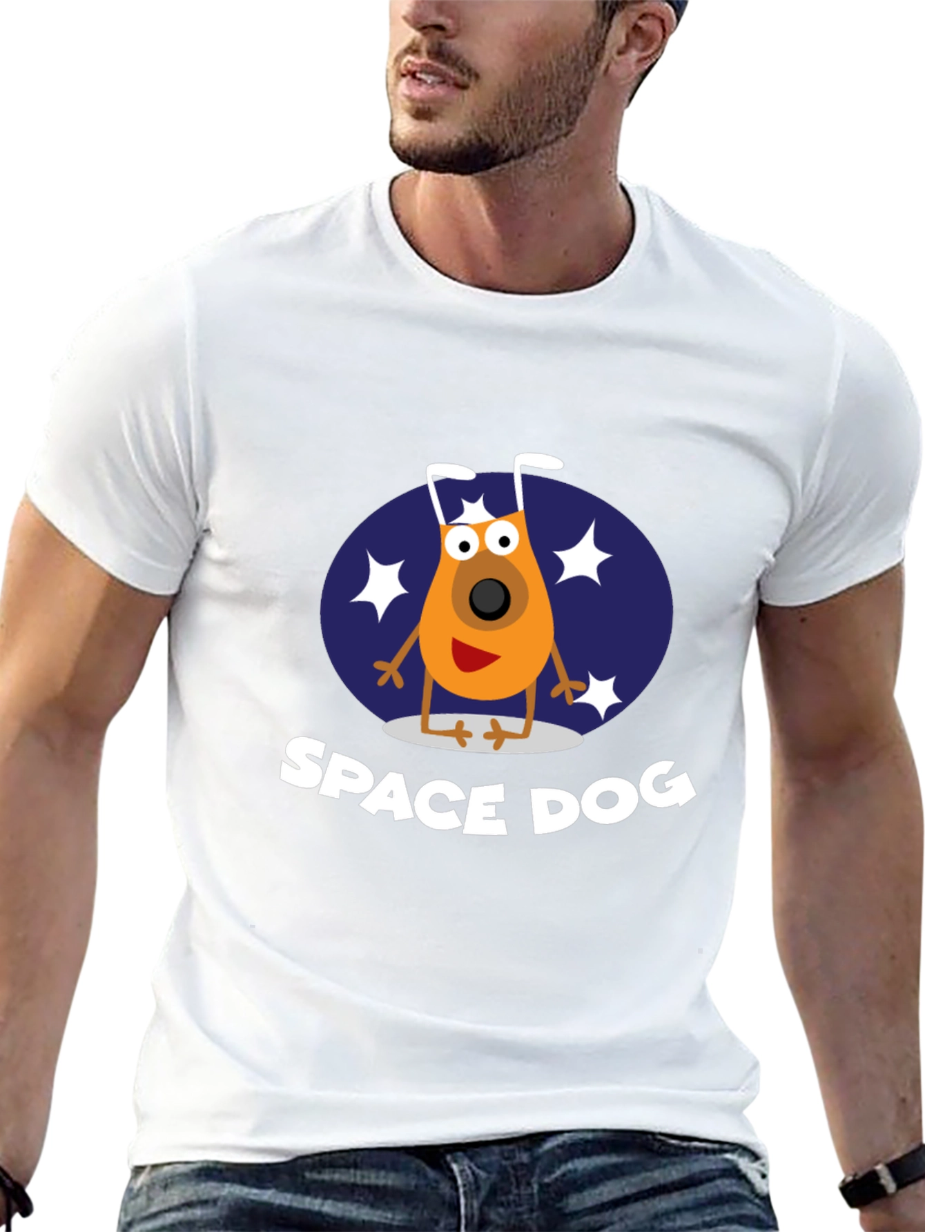 Space Dog Graphic Tee - Black Cotton T-Shirt